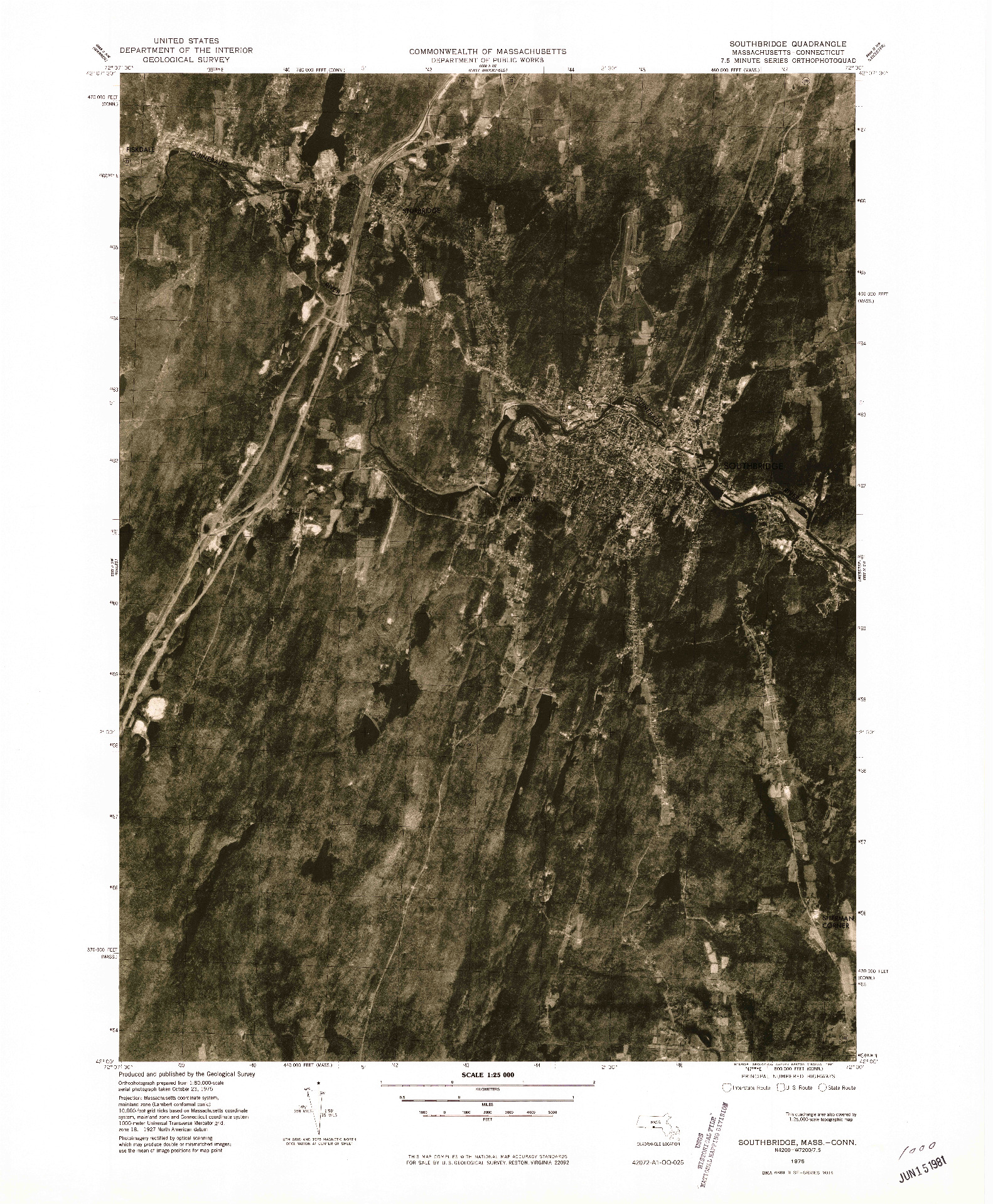 USGS 1:25000-SCALE QUADRANGLE FOR SOUTHBRIDGE, MA 1975