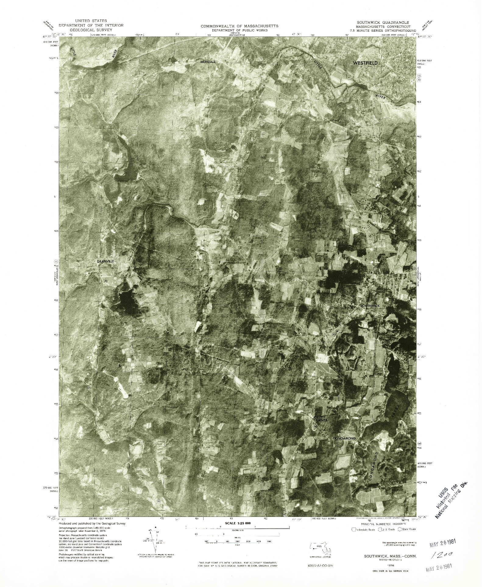 USGS 1:25000-SCALE QUADRANGLE FOR SOUTHWICK, MA 1976