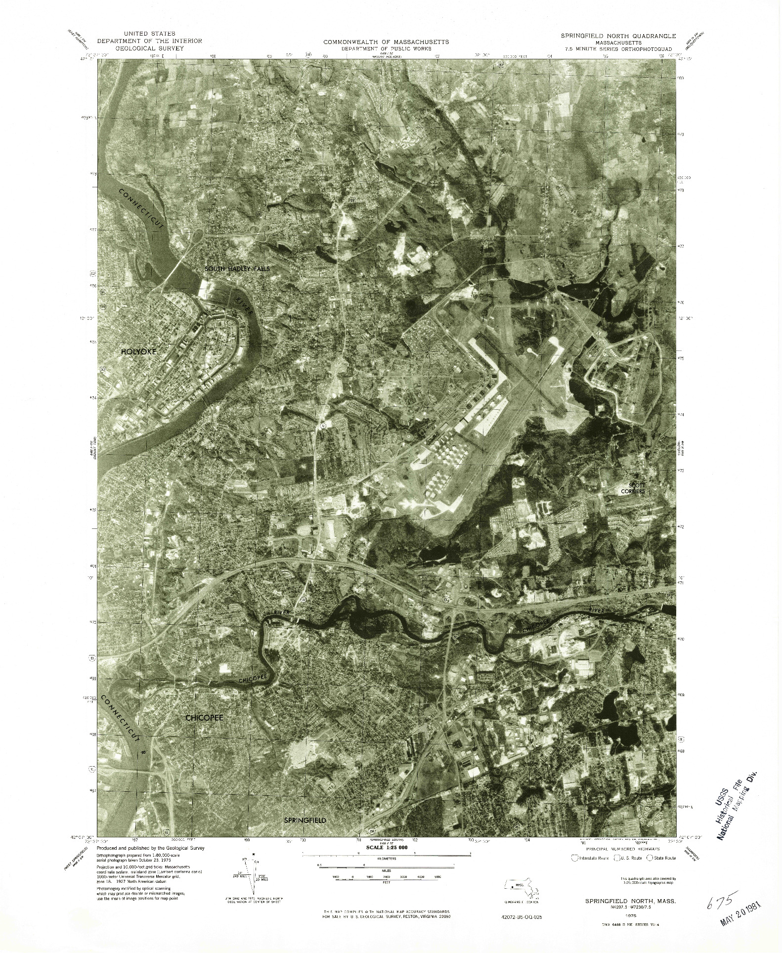 USGS 1:25000-SCALE QUADRANGLE FOR SPRINGFIELD NORTH, MA 1975