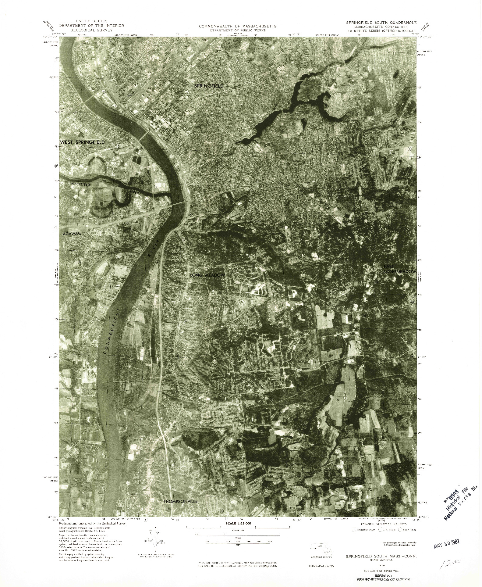 USGS 1:25000-SCALE QUADRANGLE FOR SPRINGFIELD SOUTH, MA 1975