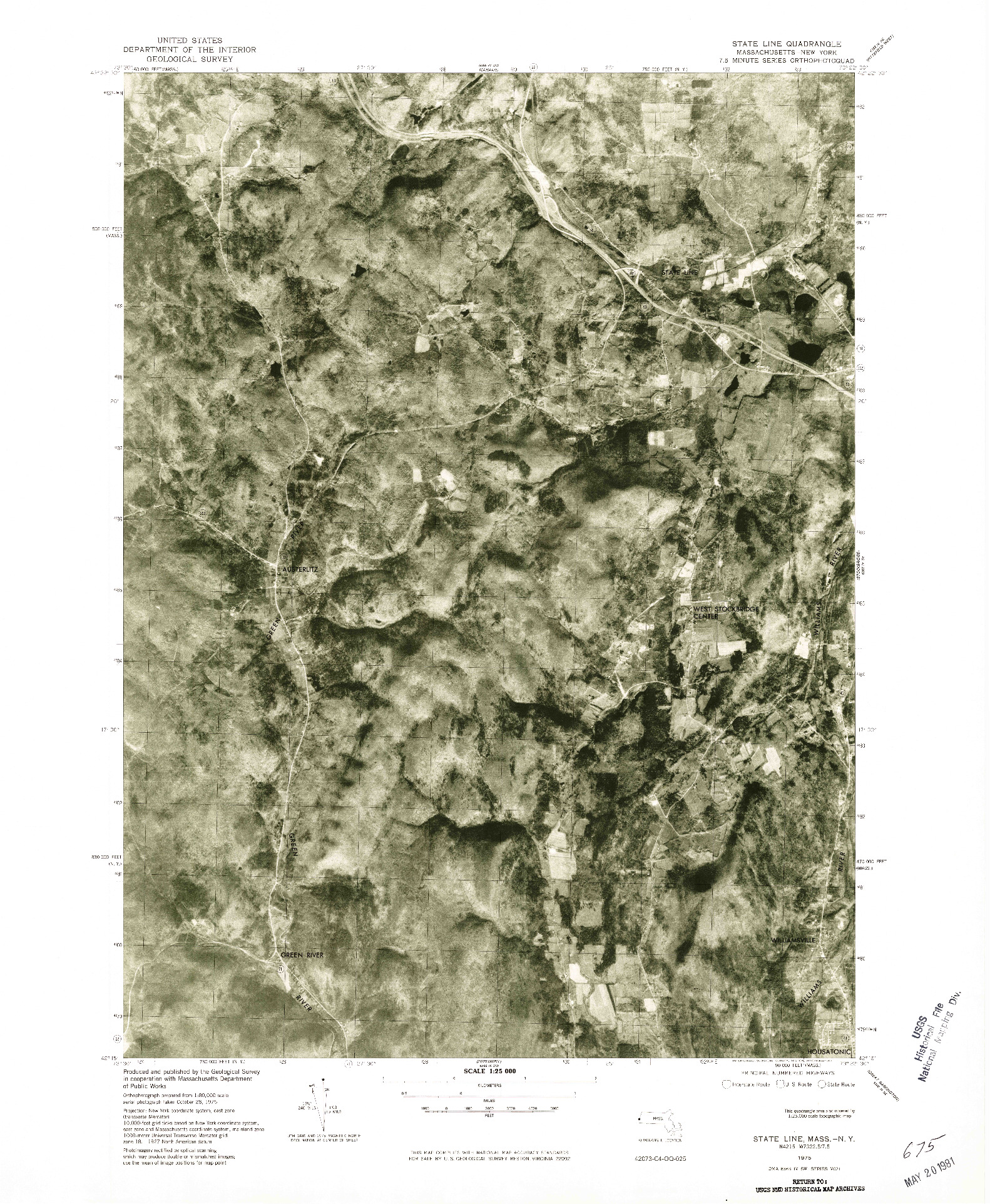 USGS 1:25000-SCALE QUADRANGLE FOR STATE LINE, MA 1975