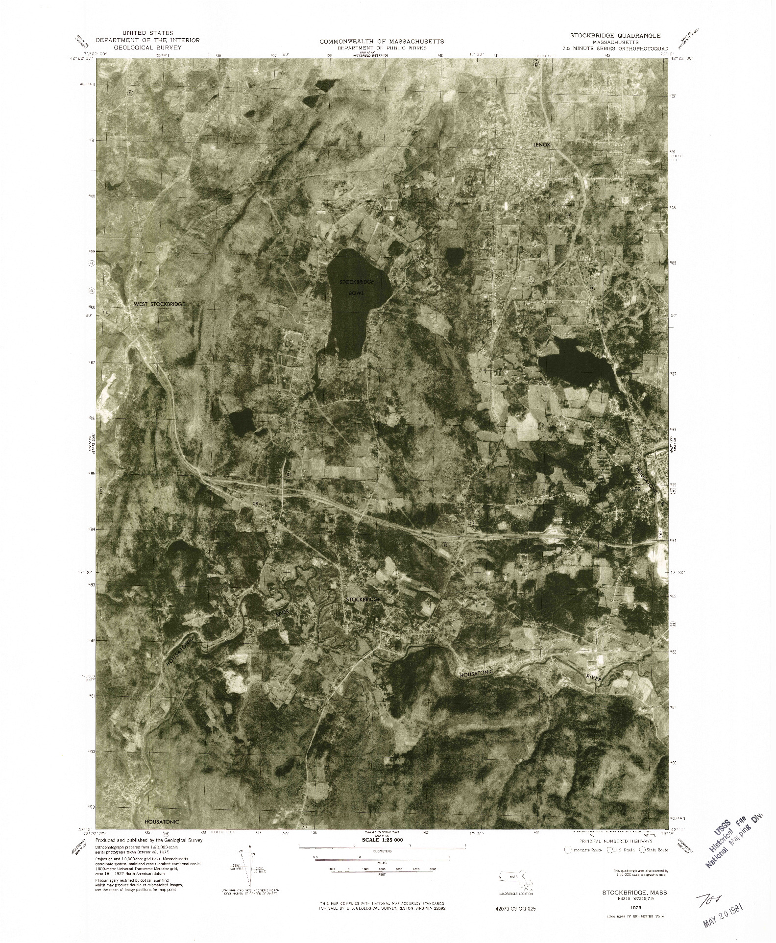 USGS 1:25000-SCALE QUADRANGLE FOR STOCKBRIDGE, MA 1975