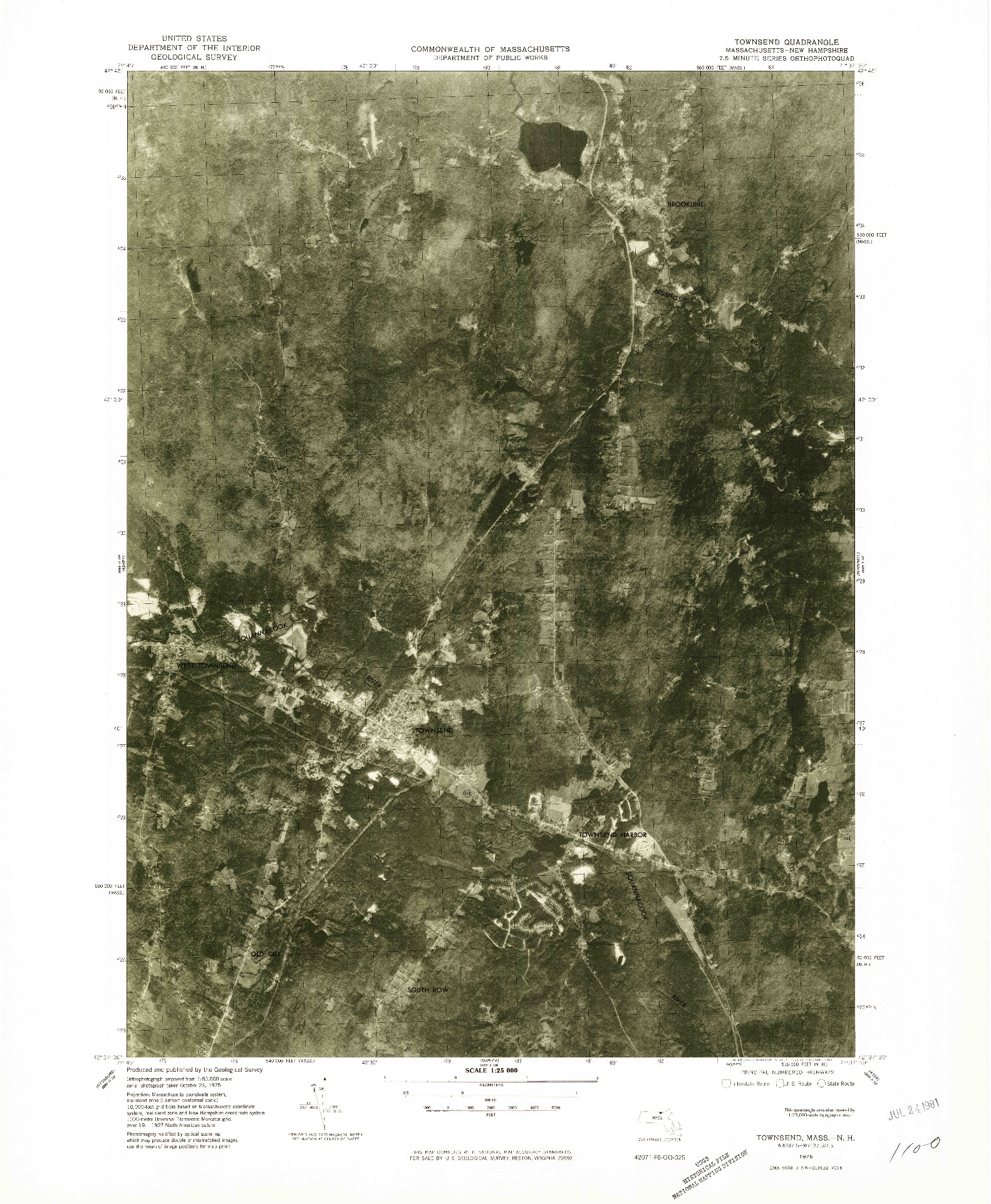 USGS 1:25000-SCALE QUADRANGLE FOR TOWNSEND, MA 1975