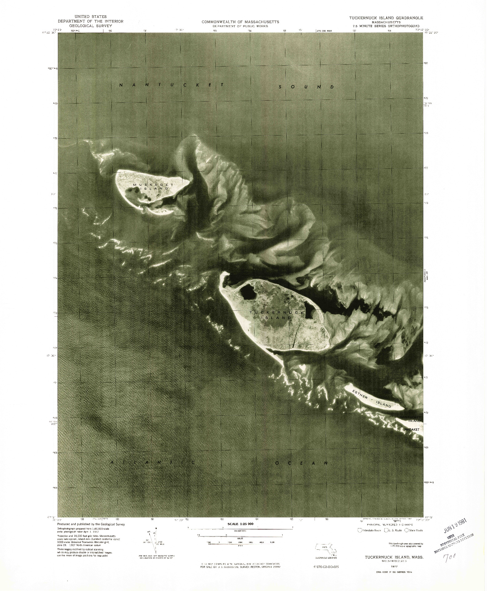 USGS 1:25000-SCALE QUADRANGLE FOR TUCKERNUCK ISLAND, MA 1977