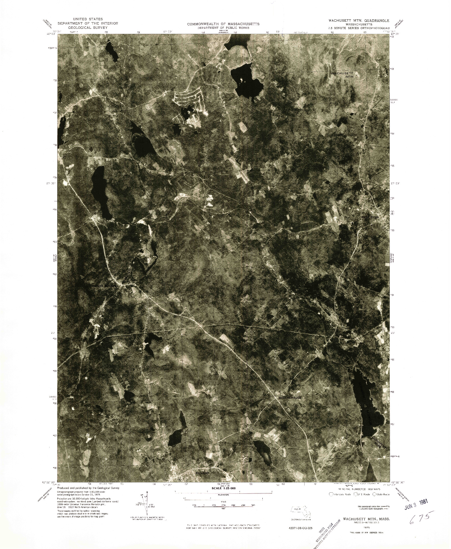USGS 1:25000-SCALE QUADRANGLE FOR WACHUSETT MTN., MA 1975
