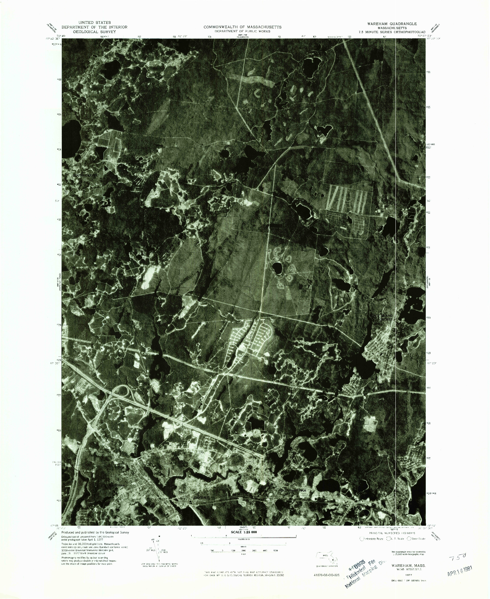 USGS 1:25000-SCALE QUADRANGLE FOR WAREHAM, MA 1977
