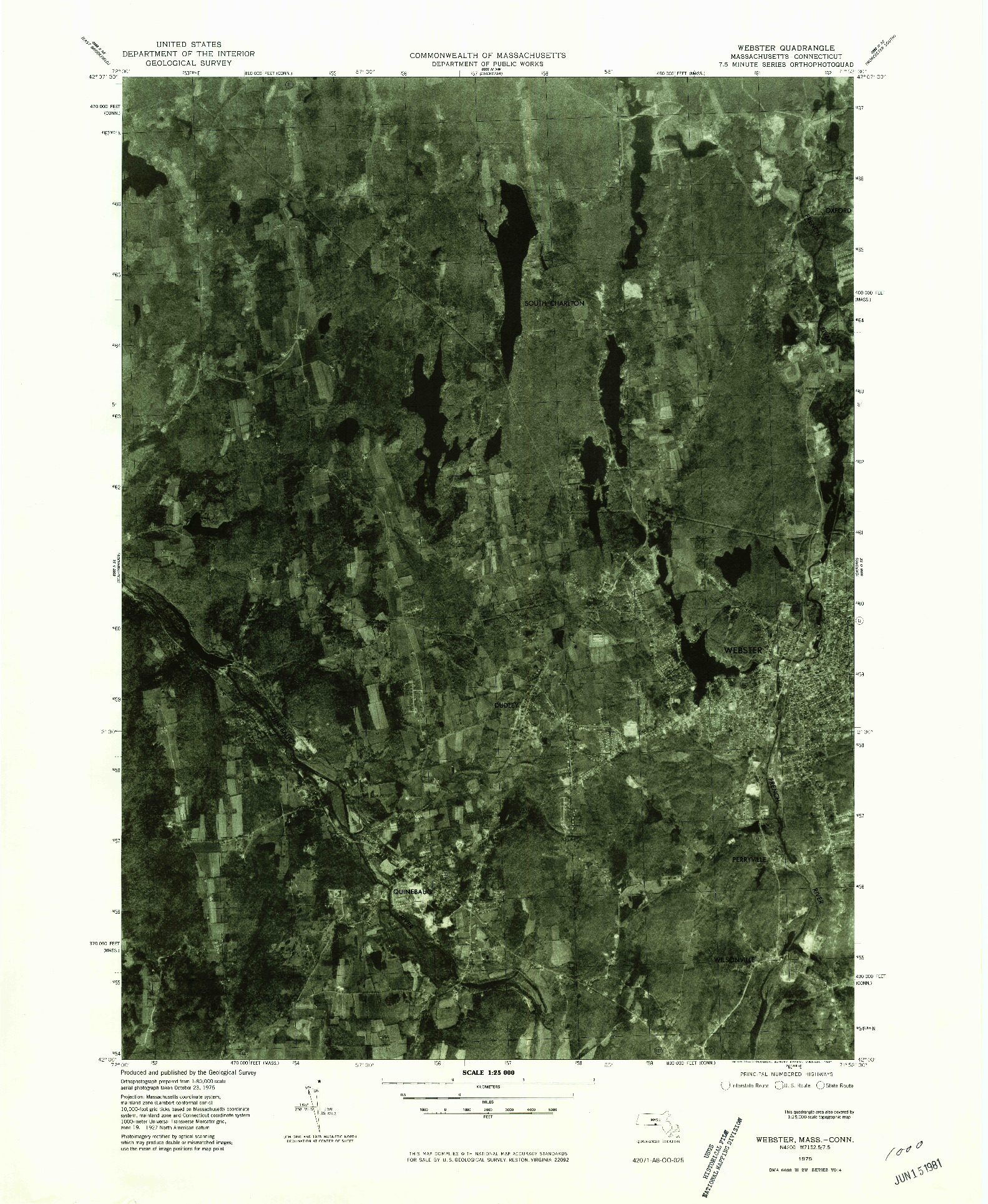 USGS 1:25000-SCALE QUADRANGLE FOR WEBSTER, MA 1975