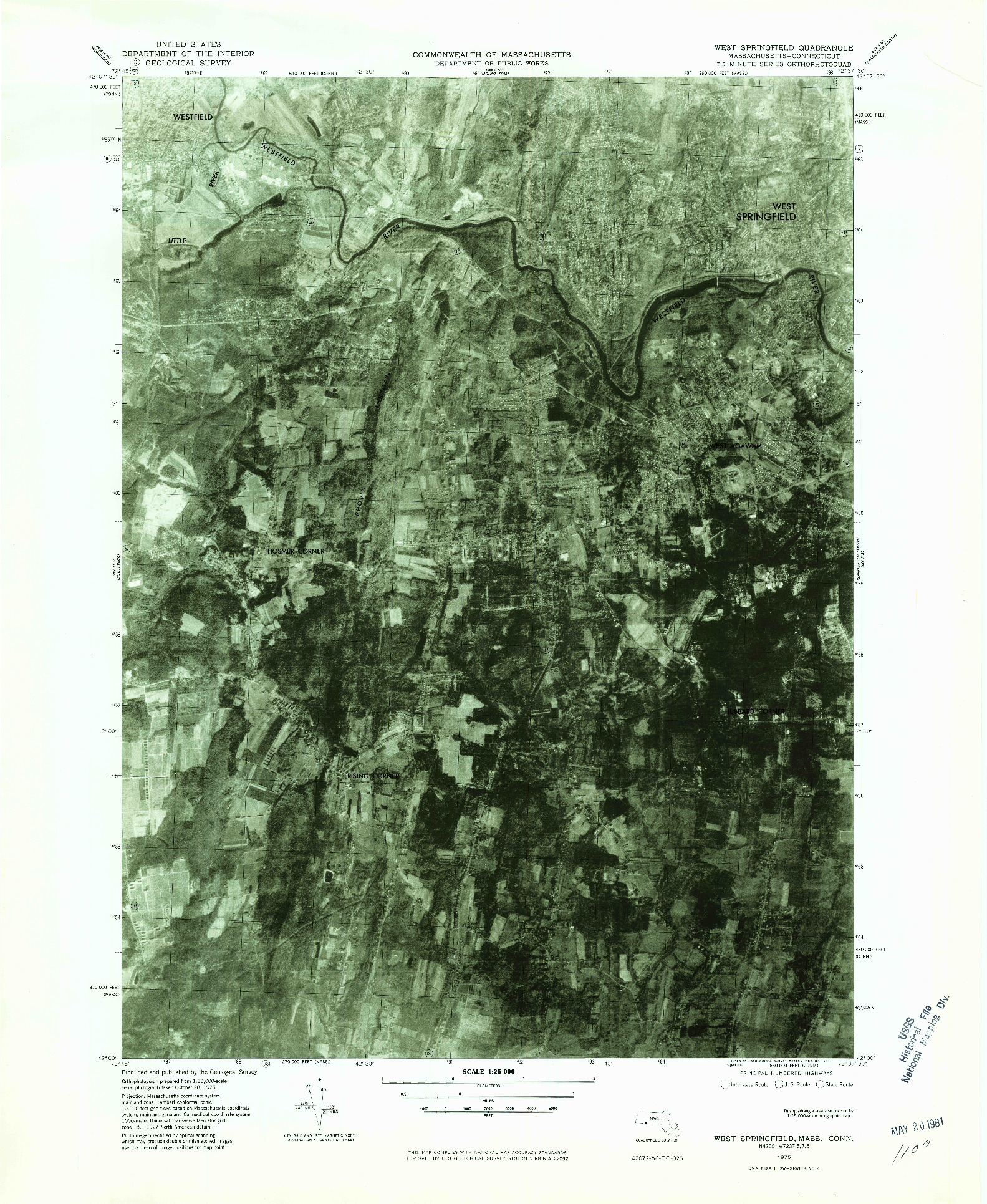 USGS 1:25000-SCALE QUADRANGLE FOR WEST SPRINGFIELD, MA 1975
