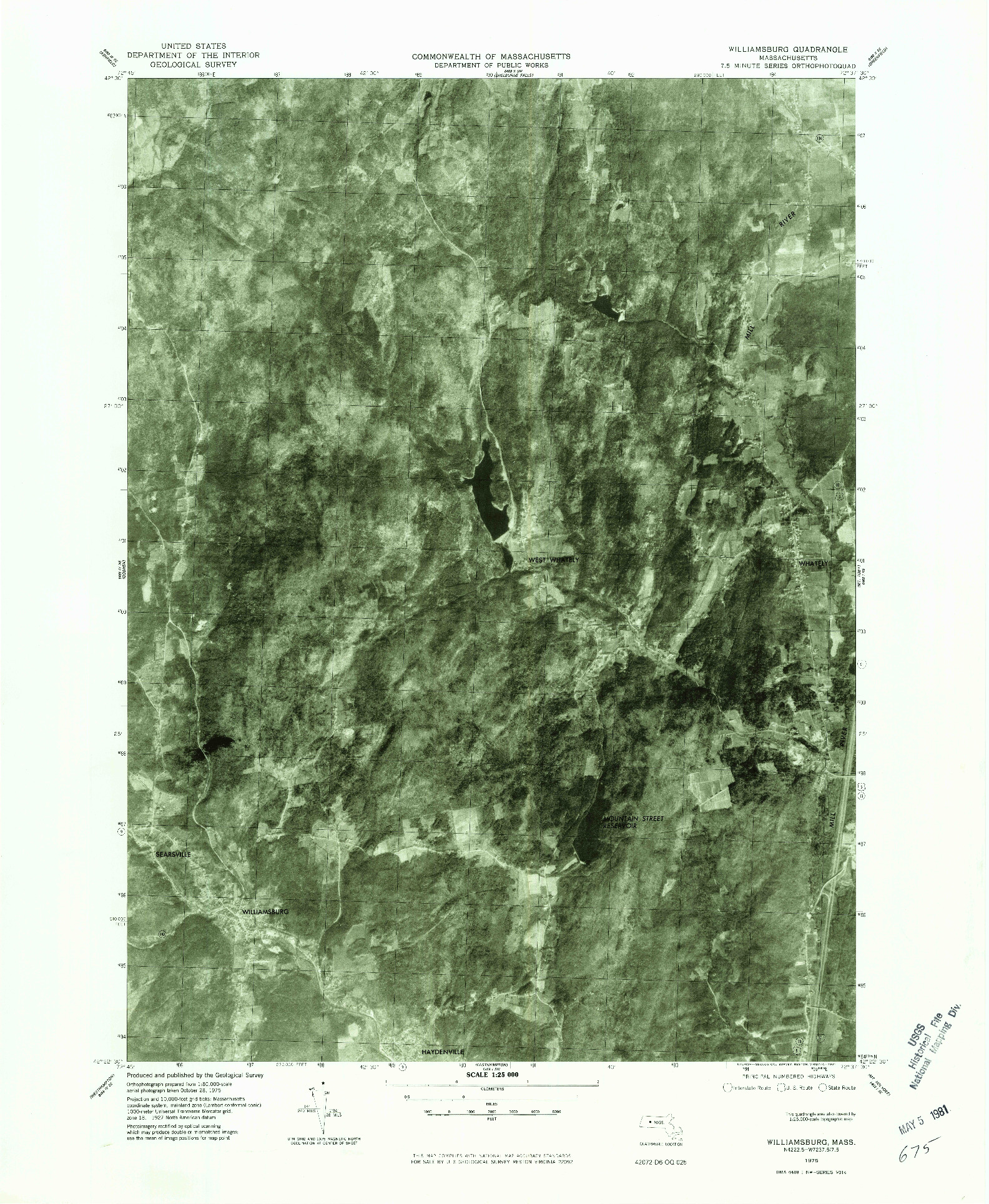 USGS 1:25000-SCALE QUADRANGLE FOR WILLIAMSBURG, MA 1975