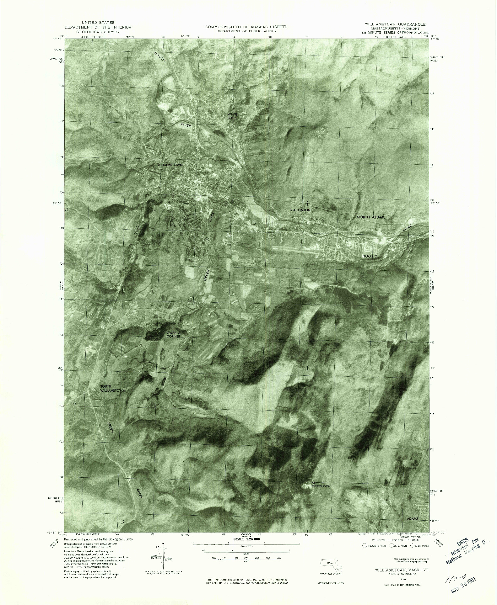 USGS 1:25000-SCALE QUADRANGLE FOR WILLIAMSTOWN, MA 1975