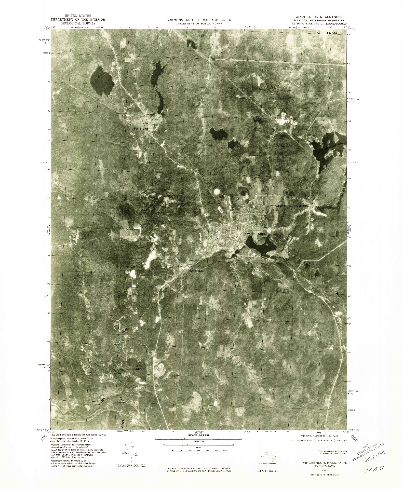 USGS 1:25000-SCALE QUADRANGLE FOR WINCHENDON, MA 1975
