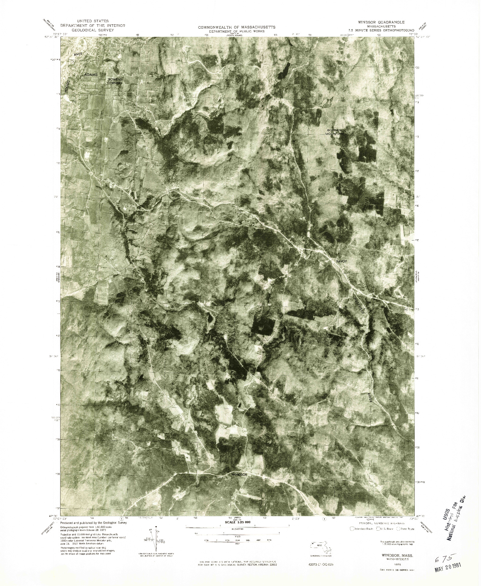 USGS 1:25000-SCALE QUADRANGLE FOR WINDSOR, MA 1975