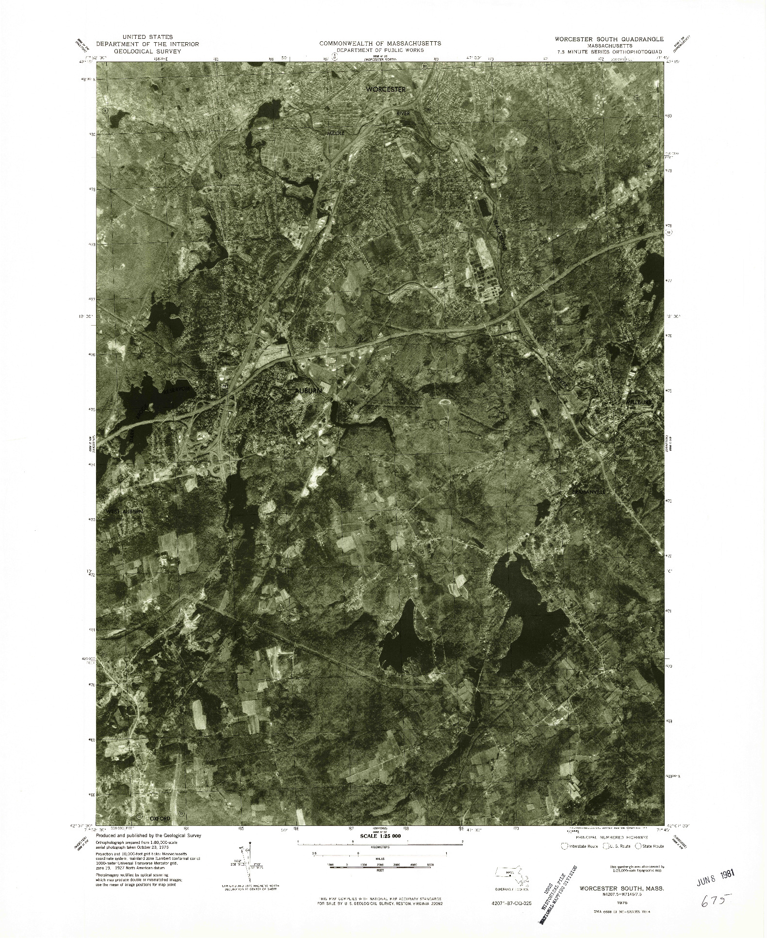 USGS 1:25000-SCALE QUADRANGLE FOR WORCESTER SOUTH, MA 1975