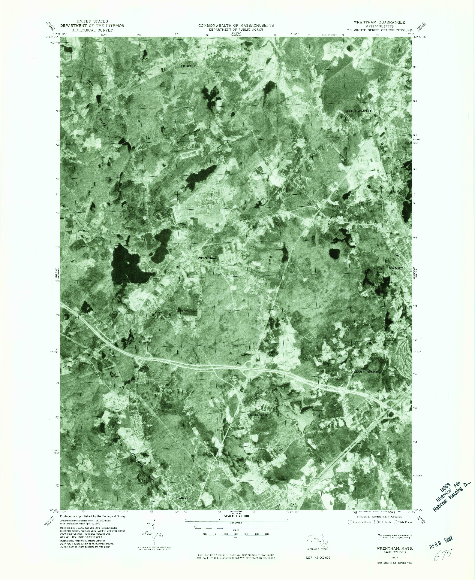 USGS 1:25000-SCALE QUADRANGLE FOR WRENTHAM, MA 1977