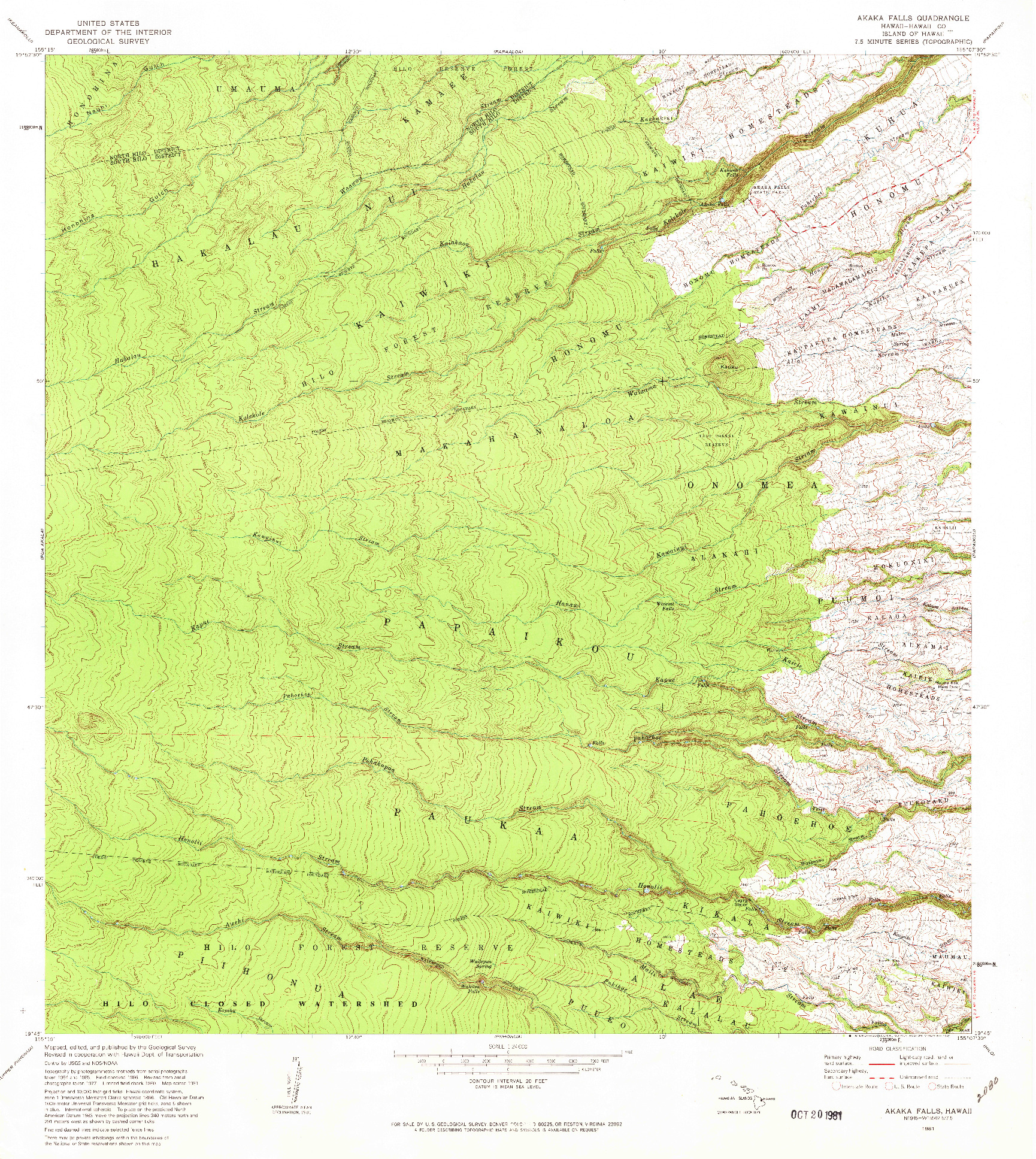 USGS 1:24000-SCALE QUADRANGLE FOR AKAKA FALLS, HI 1981