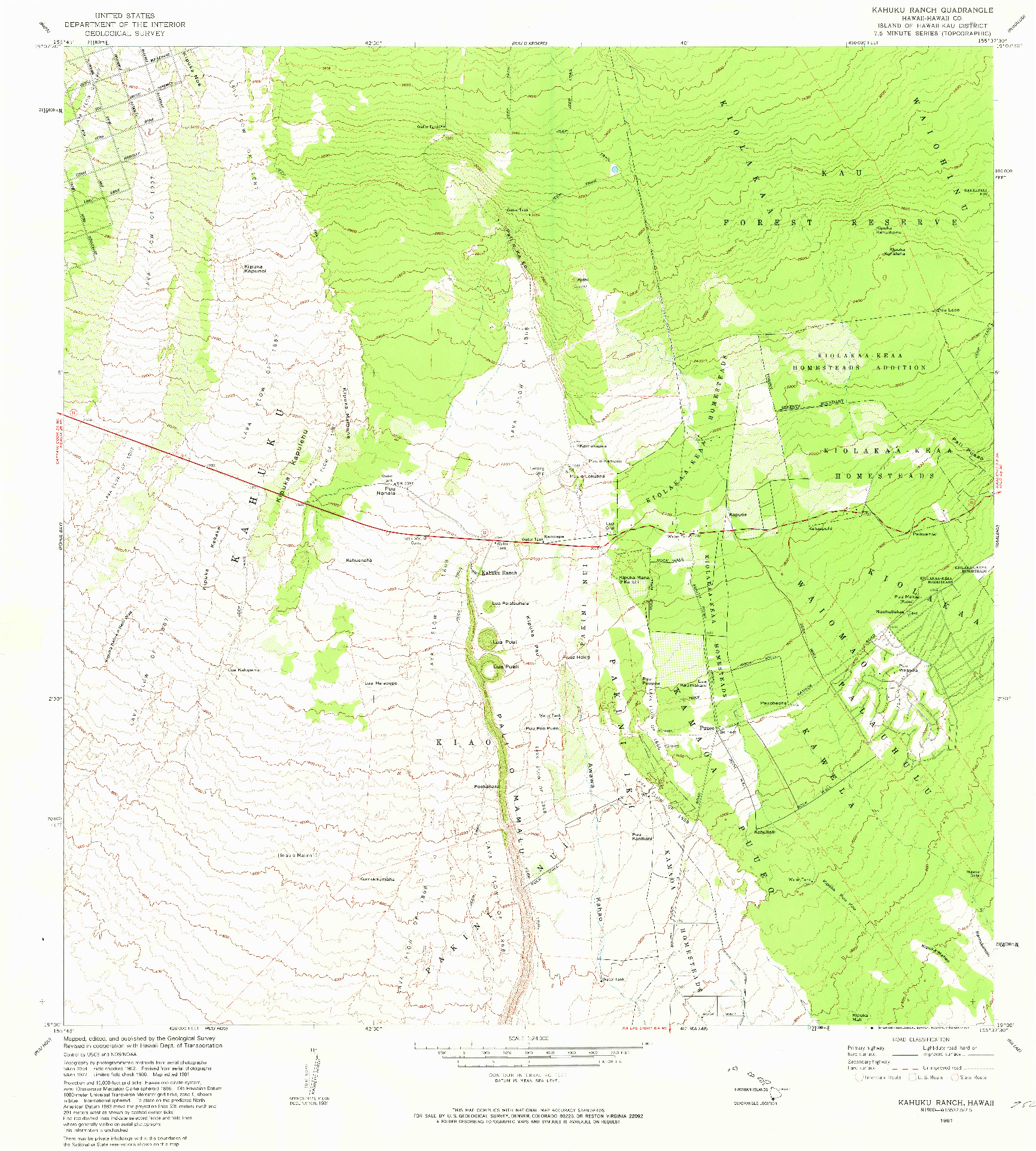 USGS 1:24000-SCALE QUADRANGLE FOR KAHUKU RANCH, HI 1981