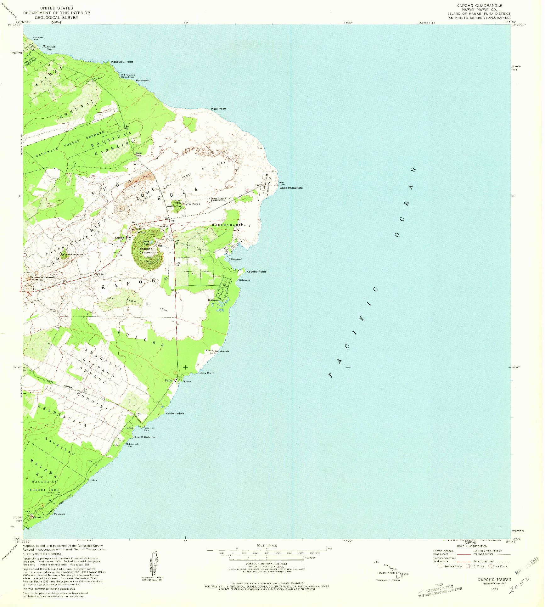 USGS 1:24000-SCALE QUADRANGLE FOR KAPOHO, HI 1981