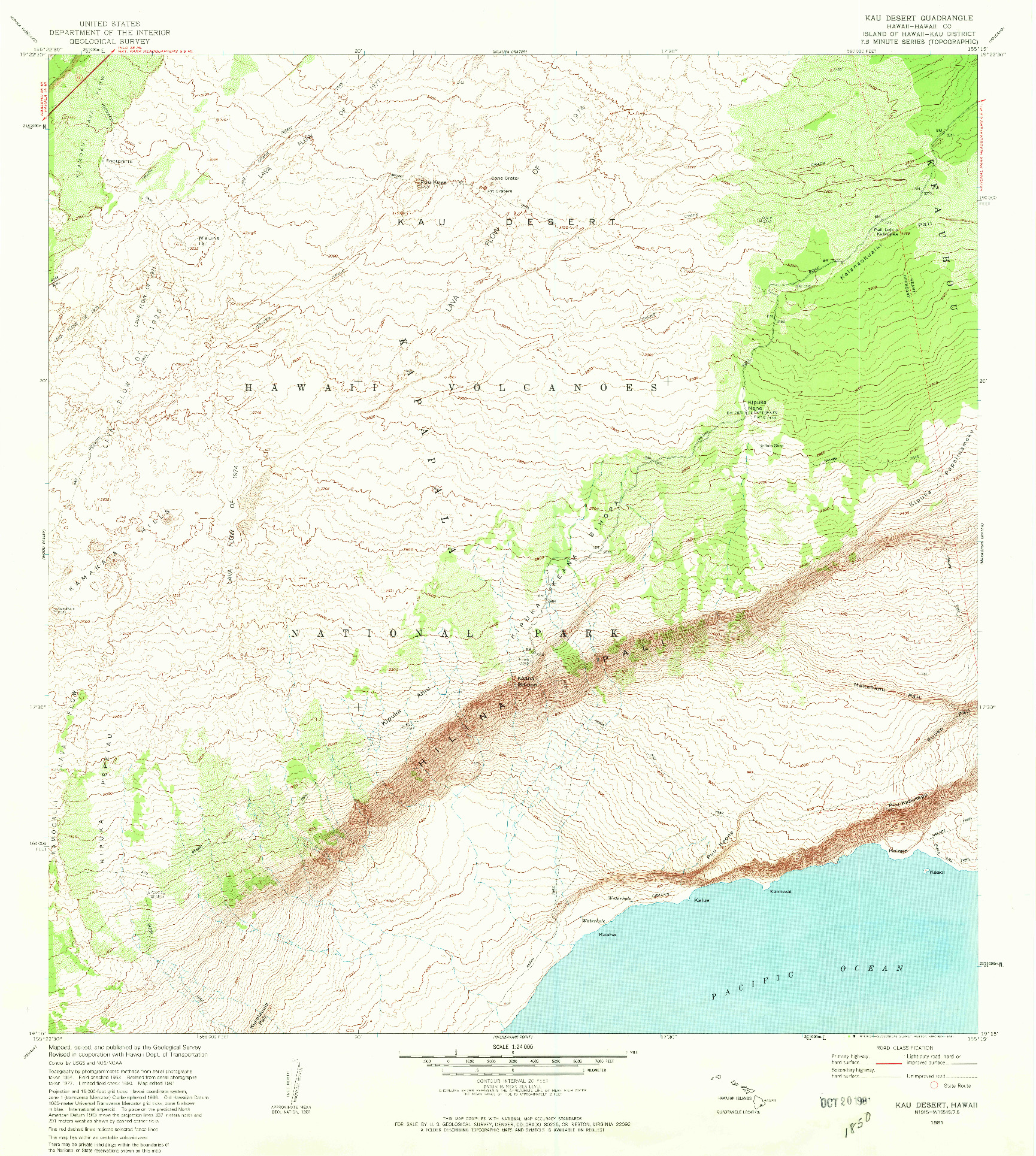 USGS 1:24000-SCALE QUADRANGLE FOR KAU DESERT, HI 1981