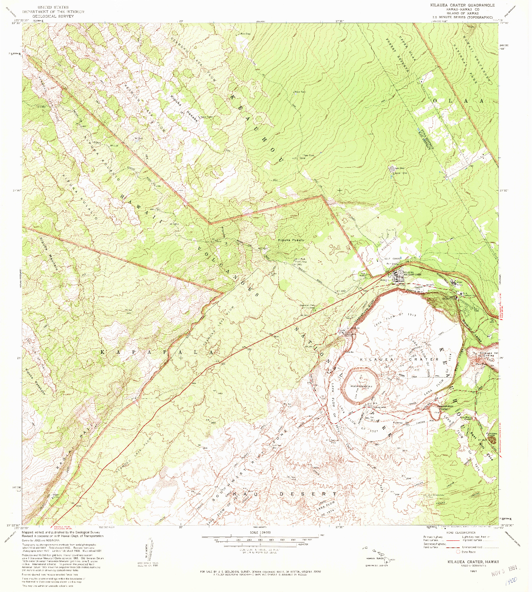 USGS 1:24000-SCALE QUADRANGLE FOR KILAUEA CRATER, HI 1981