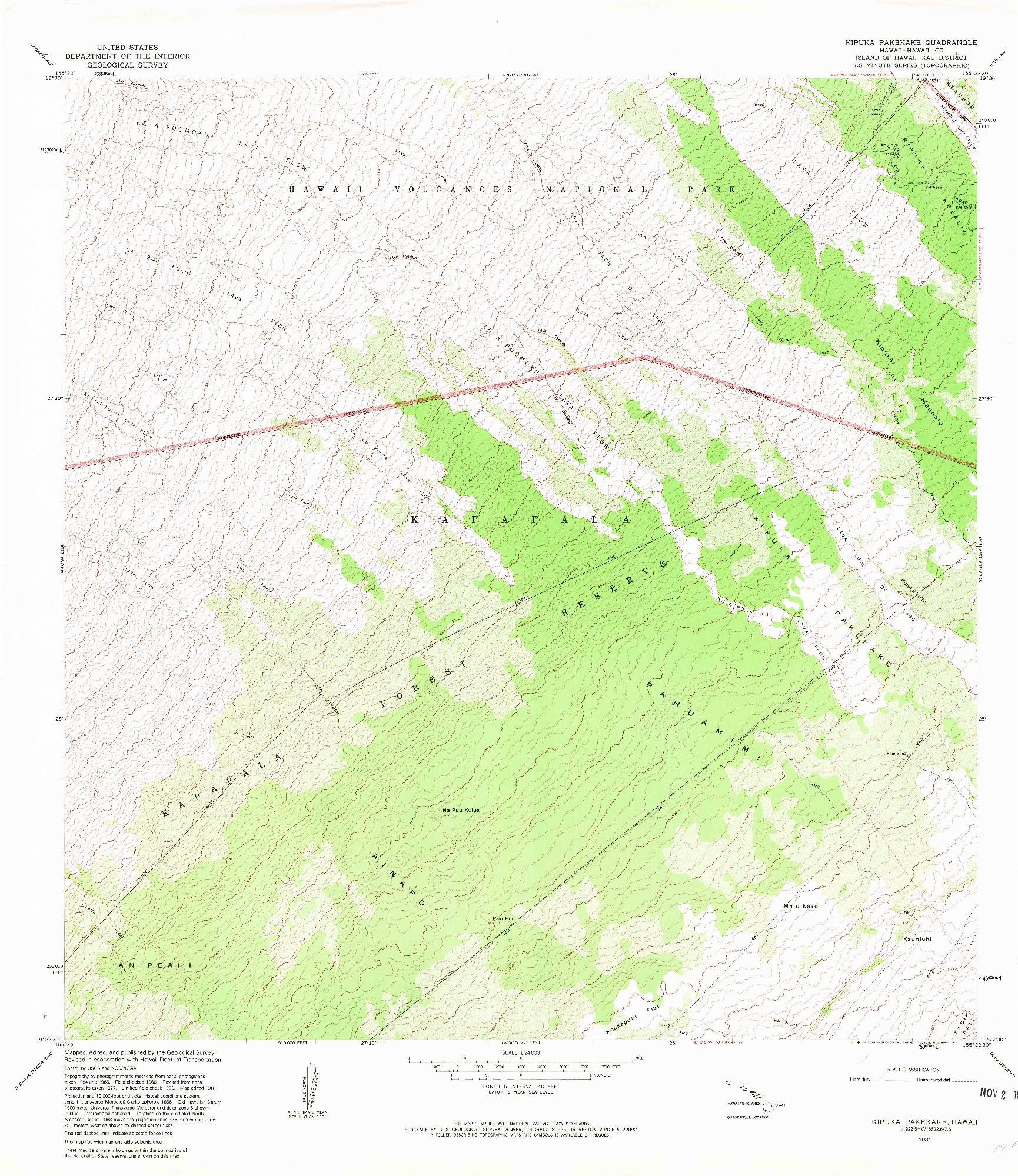 USGS 1:24000-SCALE QUADRANGLE FOR KIPUKA PAKEKAKE, HI 1981