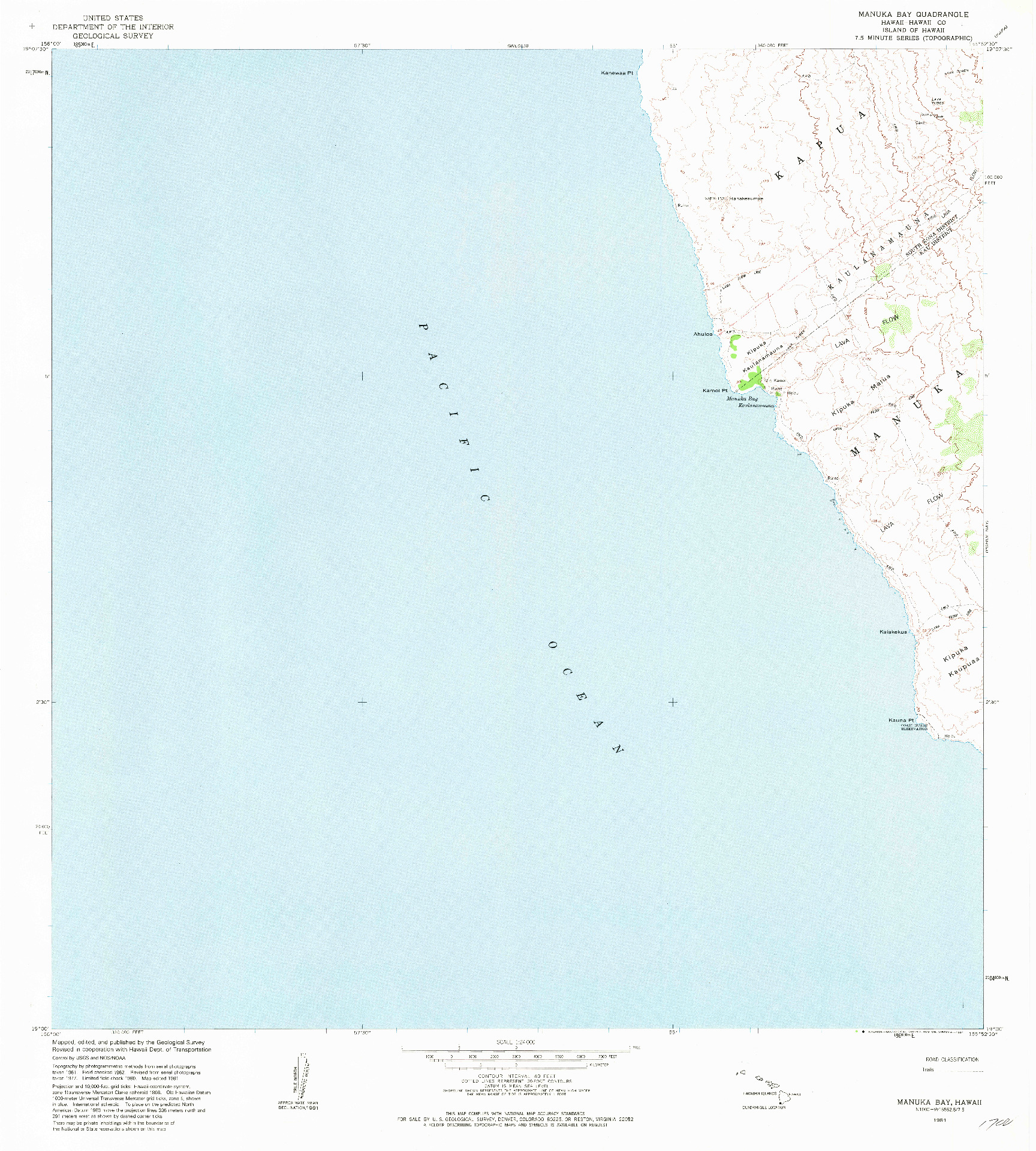 USGS 1:24000-SCALE QUADRANGLE FOR MANUKA BAY, HI 1981