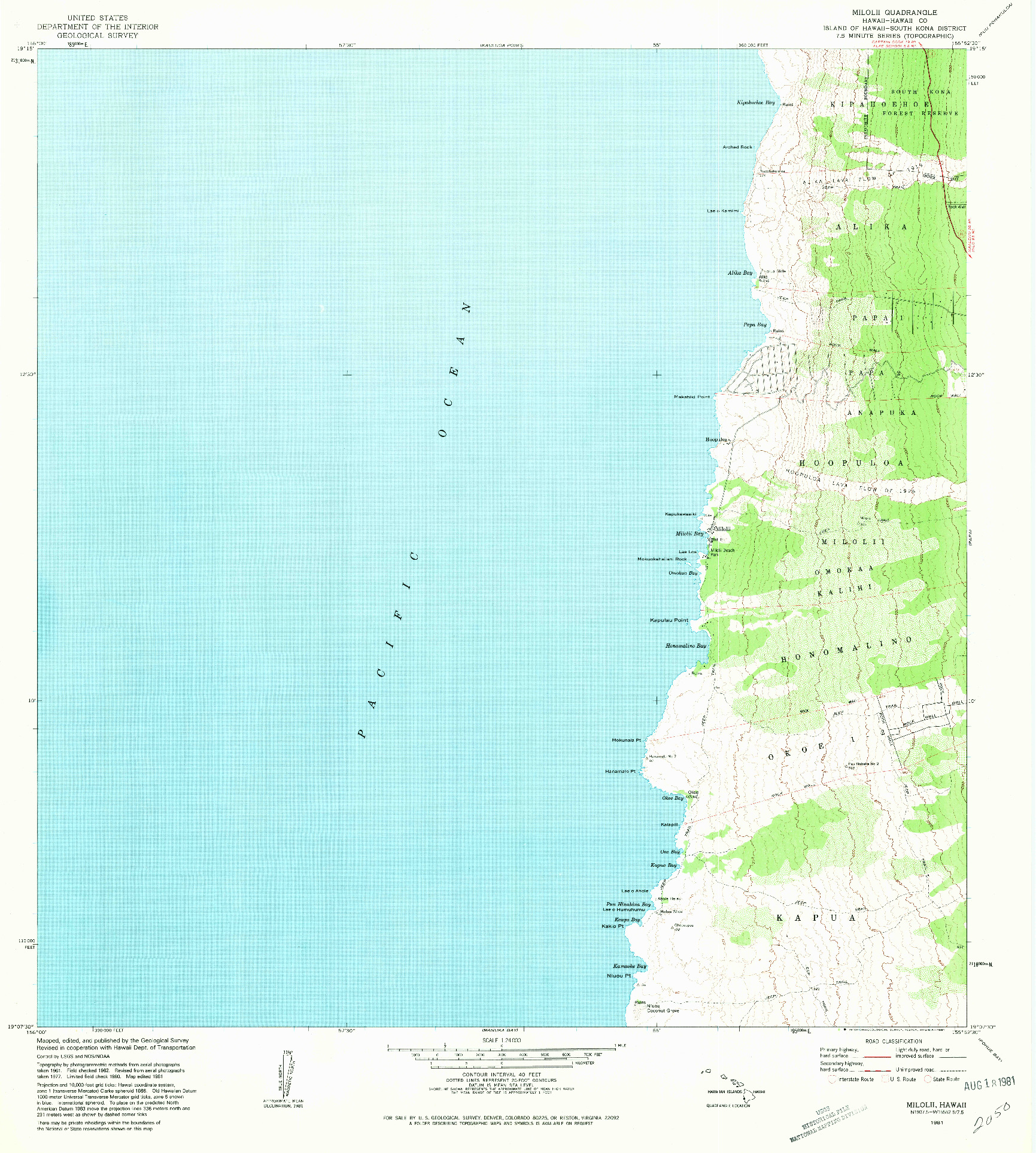 USGS 1:24000-SCALE QUADRANGLE FOR MILOLII, HI 1981