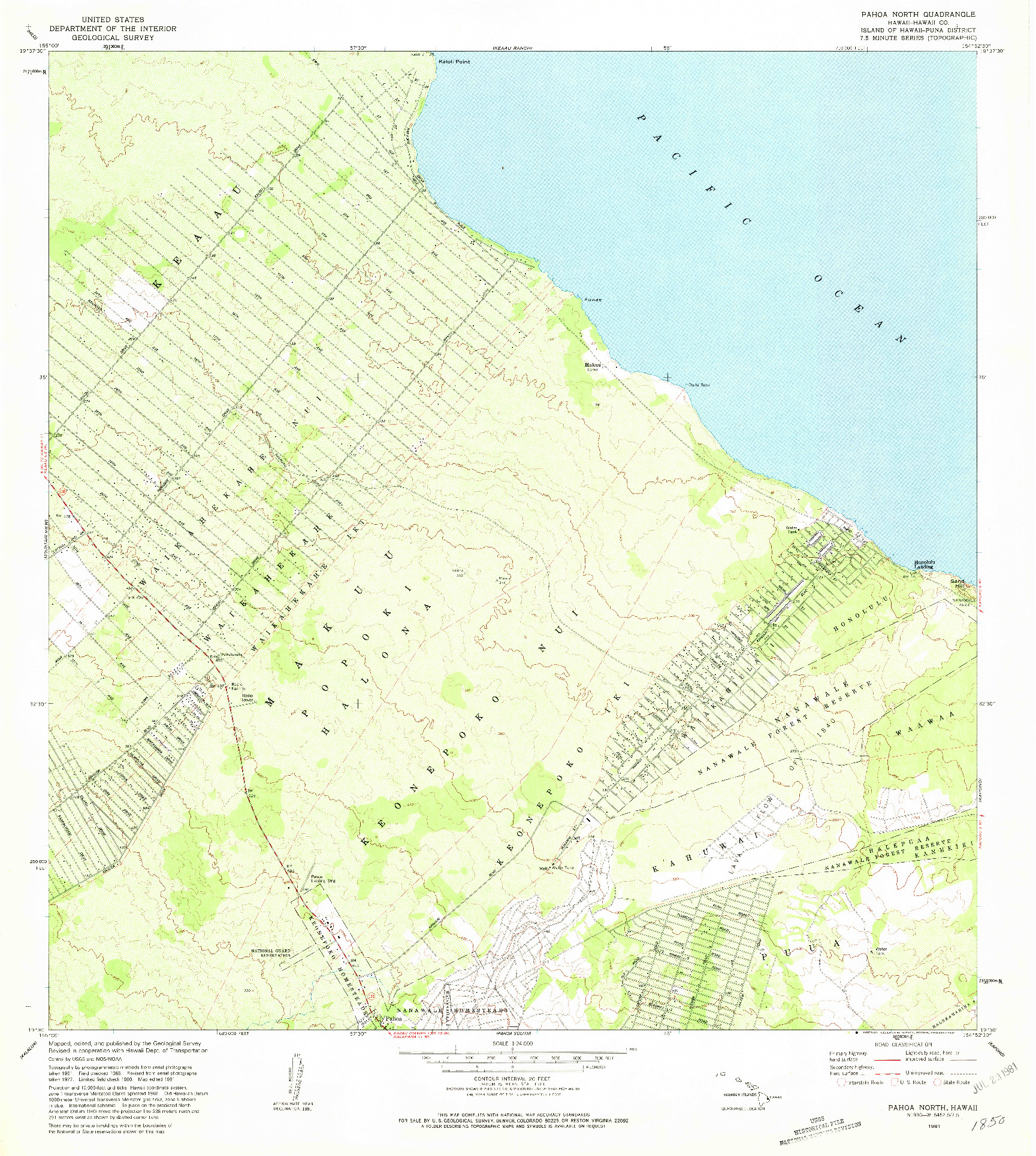 USGS 1:24000-SCALE QUADRANGLE FOR PAHOA NORTH, HI 1981