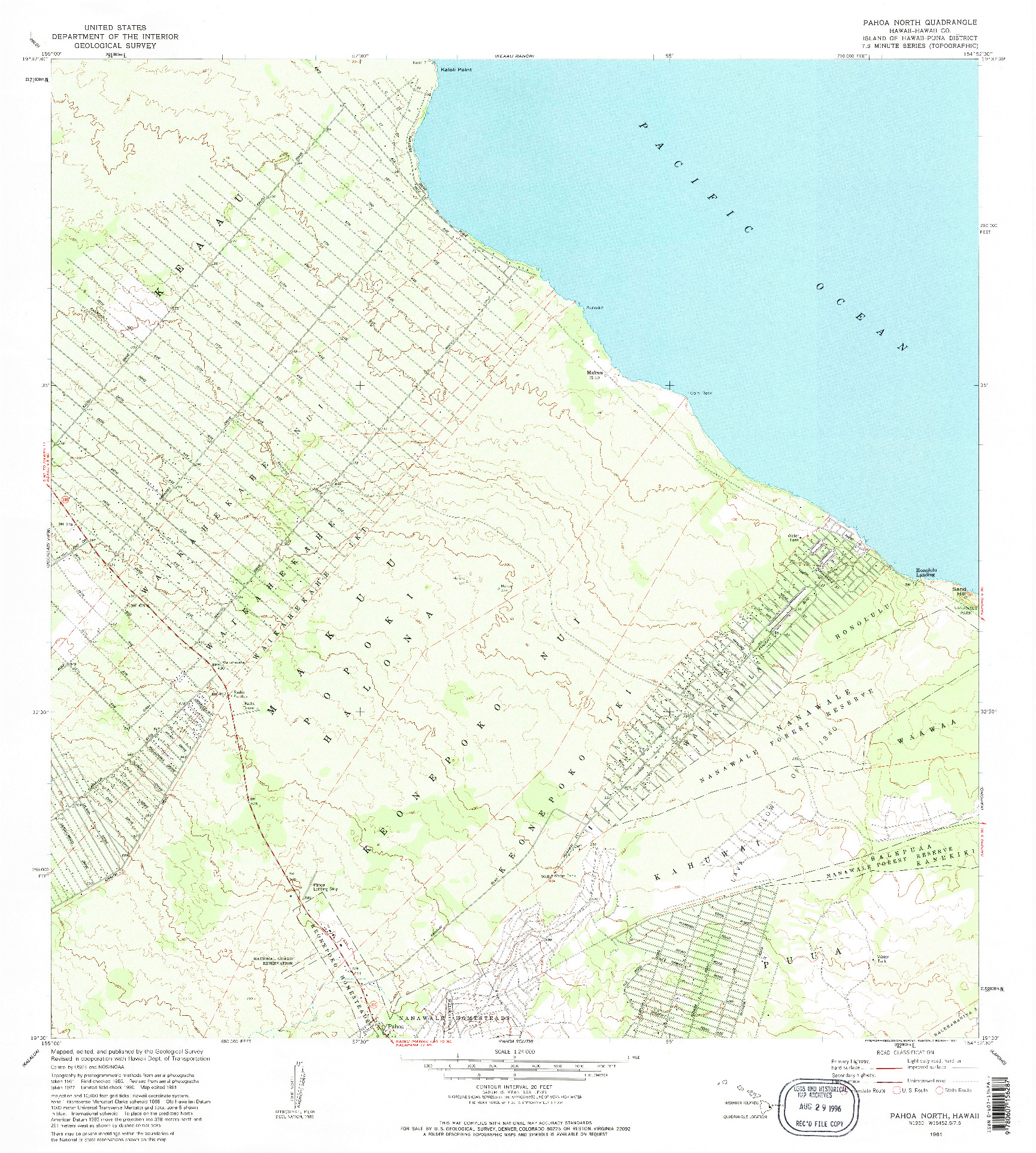 USGS 1:24000-SCALE QUADRANGLE FOR PAHOA NORTH, HI 1981