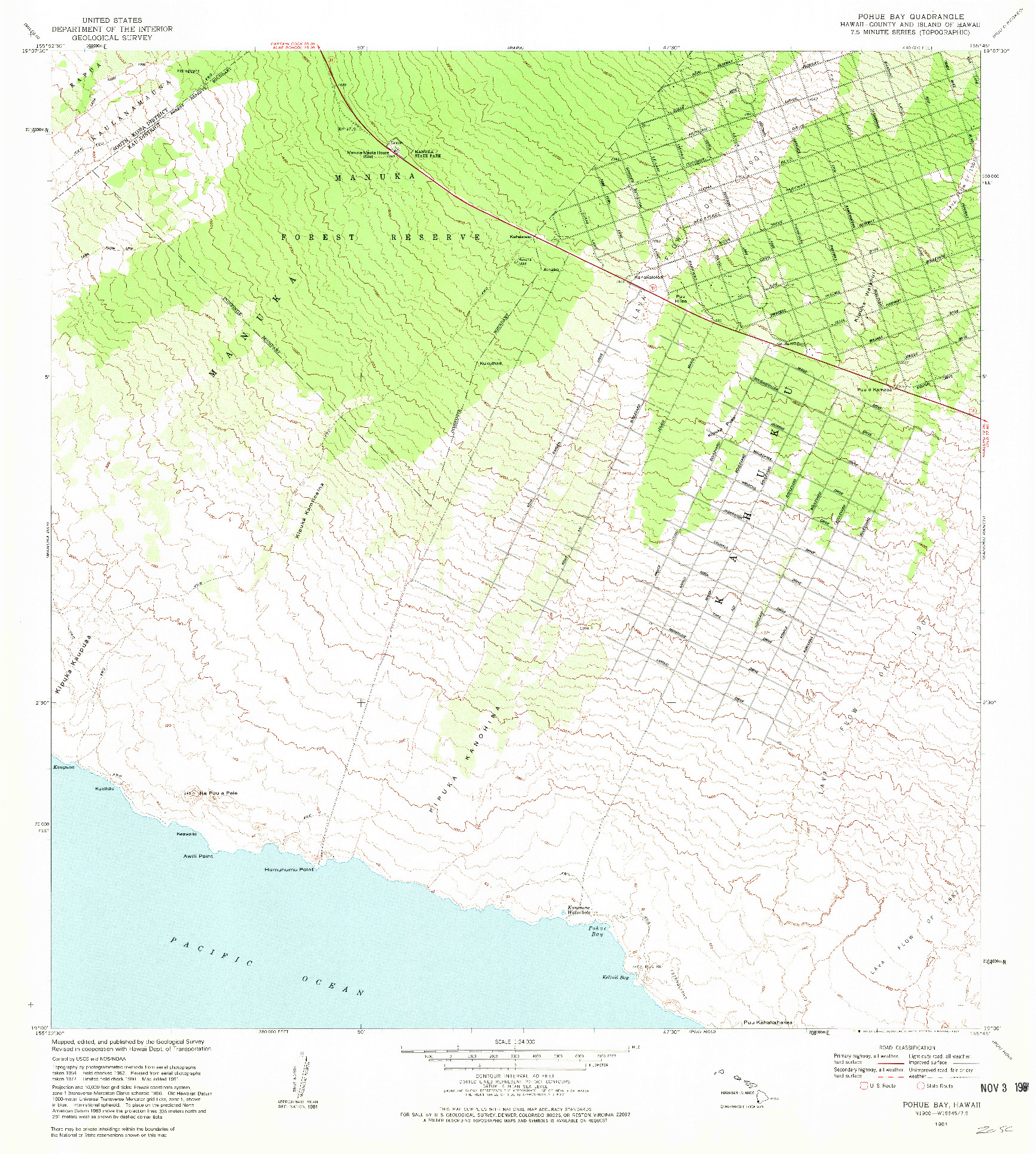 USGS 1:24000-SCALE QUADRANGLE FOR POHUE BAY, HI 1981