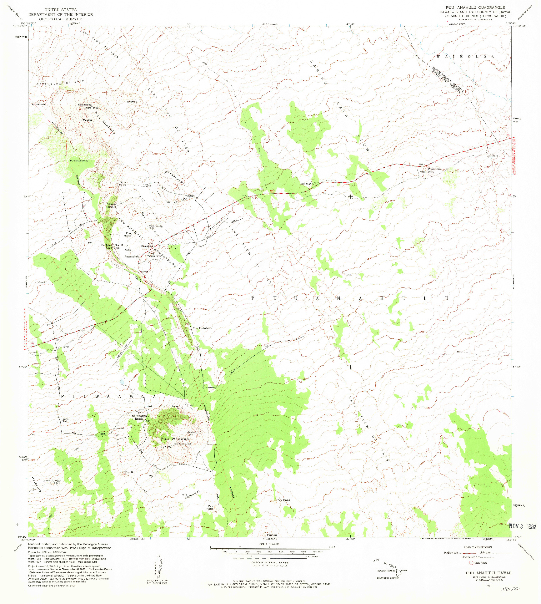 USGS 1:24000-SCALE QUADRANGLE FOR PUU ANAHULU, HI 1981