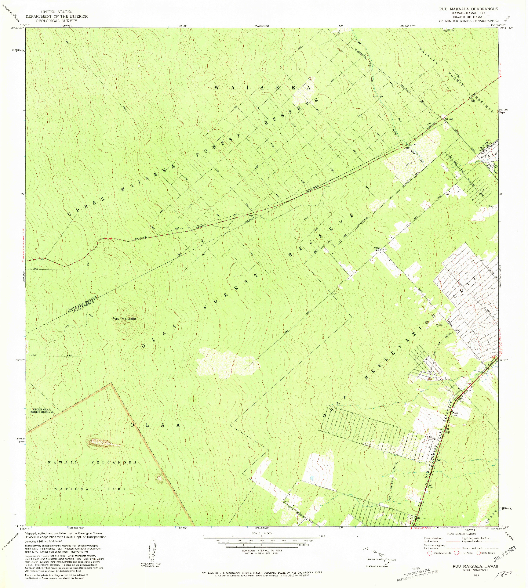 USGS 1:24000-SCALE QUADRANGLE FOR PUU MAKAALA, HI 1981