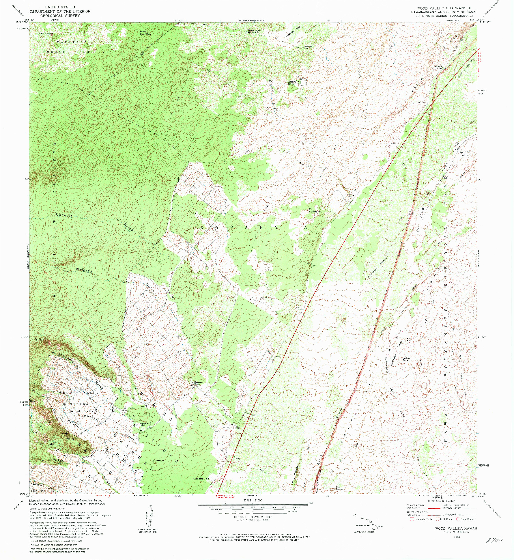 USGS 1:24000-SCALE QUADRANGLE FOR WOOD VALLEY, HI 1981