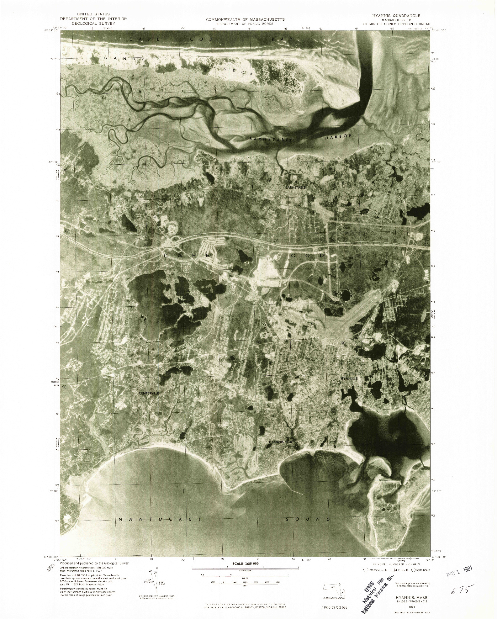 USGS 1:25000-SCALE QUADRANGLE FOR HYANNIS, MA 1977