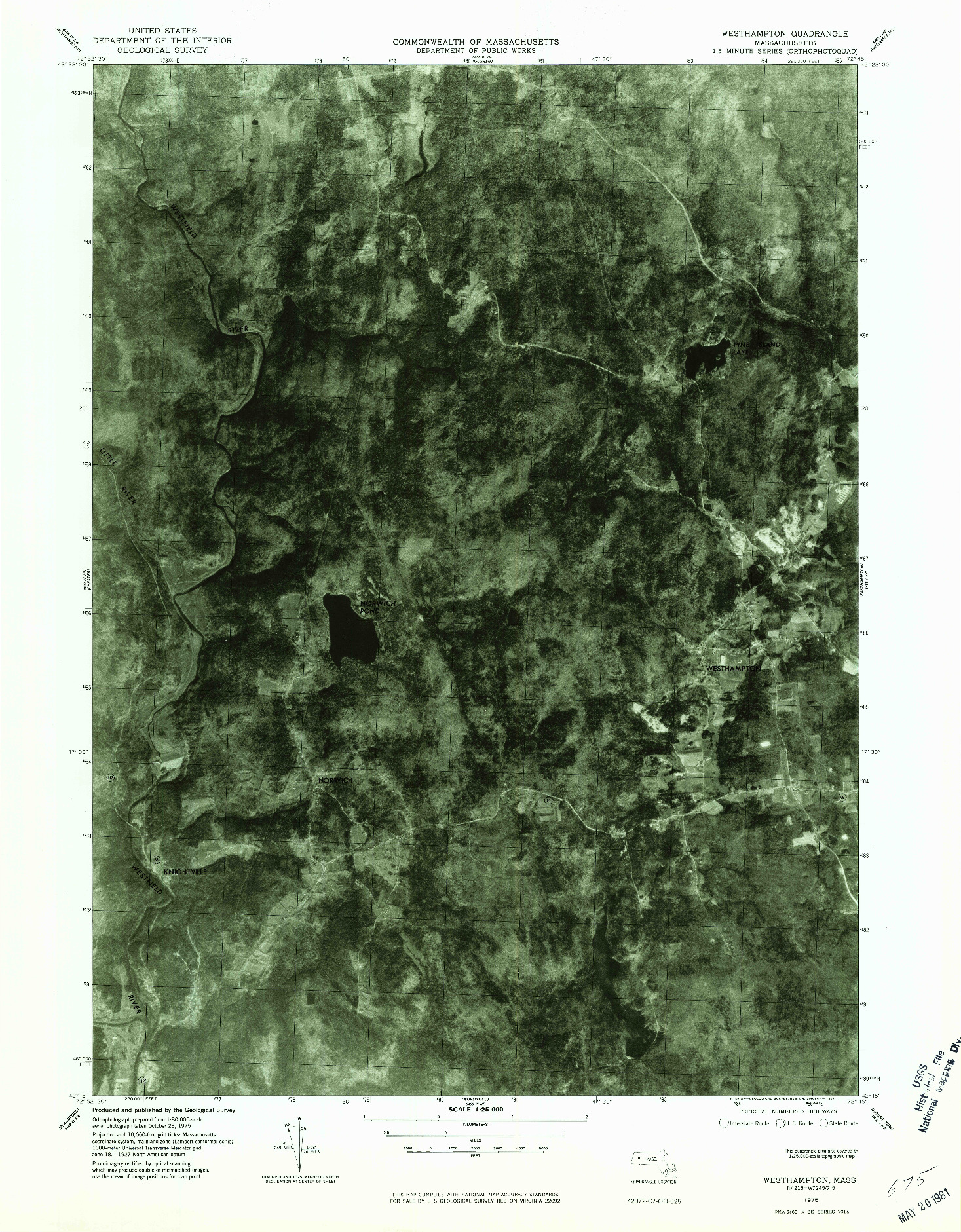 USGS 1:25000-SCALE QUADRANGLE FOR WESTHAMPTON, MA 1975