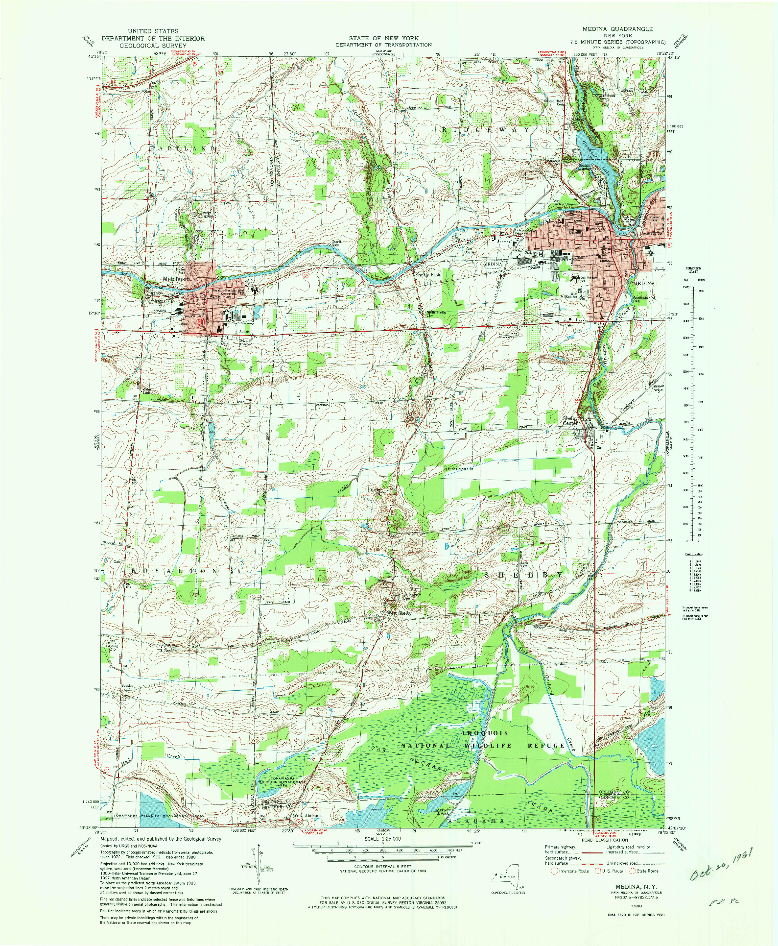 USGS 1:25000-SCALE QUADRANGLE FOR MEDINA, NY 1980