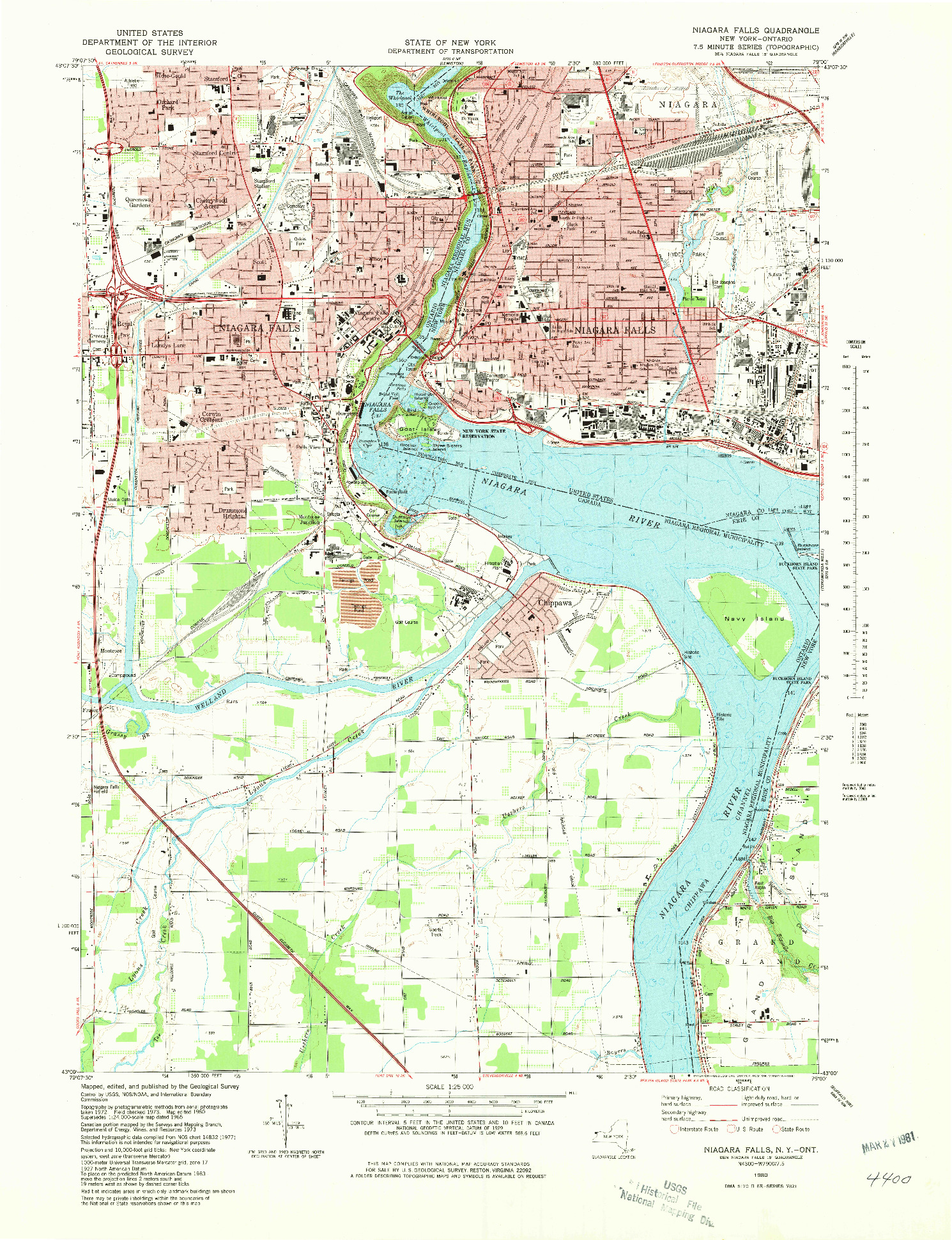 USGS 1:25000-SCALE QUADRANGLE FOR NIAGARA FALLS, NY 1980