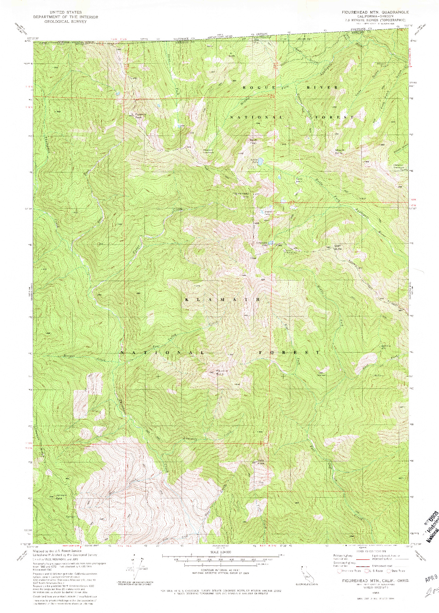 USGS 1:24000-SCALE QUADRANGLE FOR FIGUREHEAD MTN, CA 1980