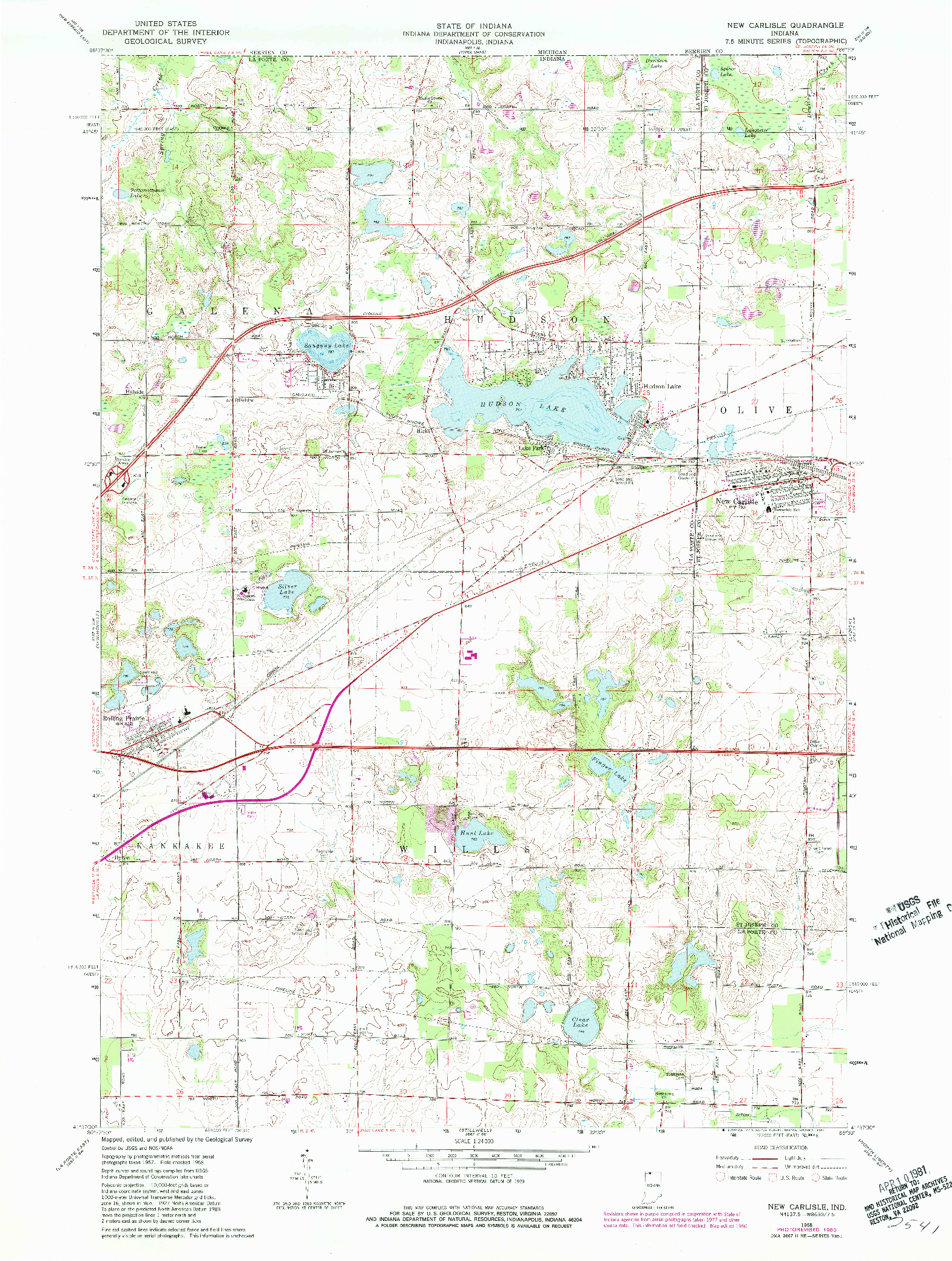 USGS 1:24000-SCALE QUADRANGLE FOR NEW CARLISLE, IN 1958