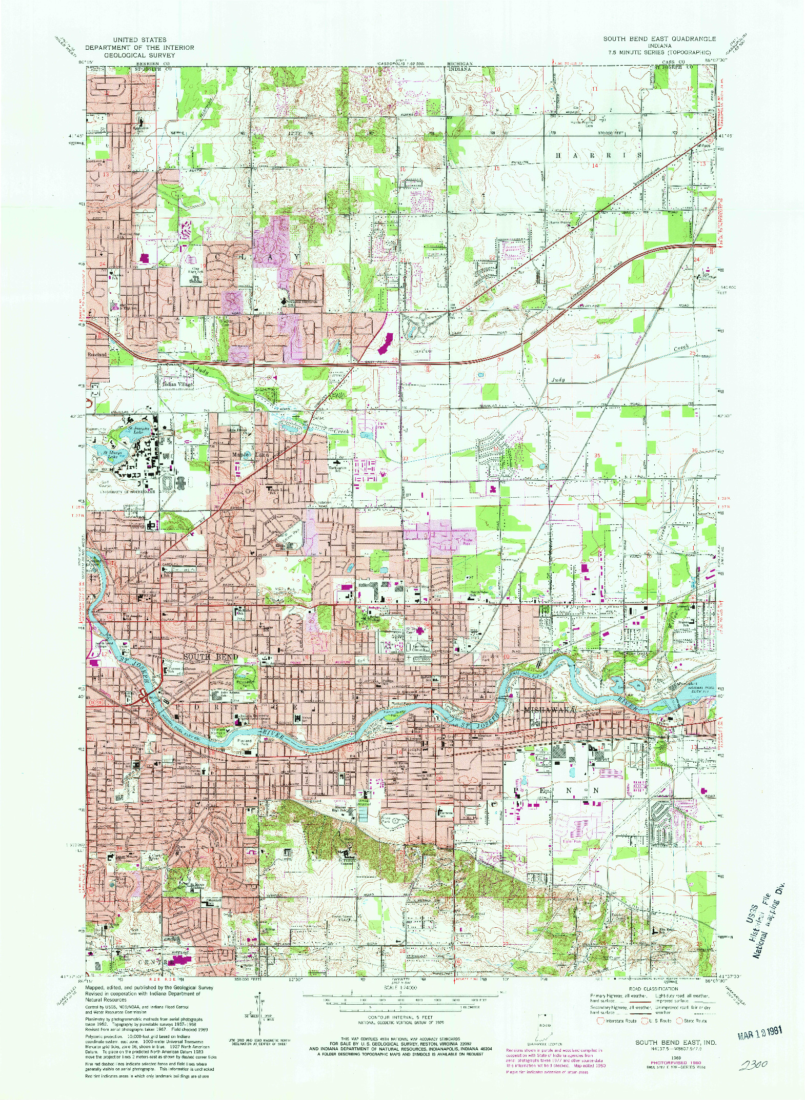 USGS 1:24000-SCALE QUADRANGLE FOR SOUTH BEND EAST, IN 1969