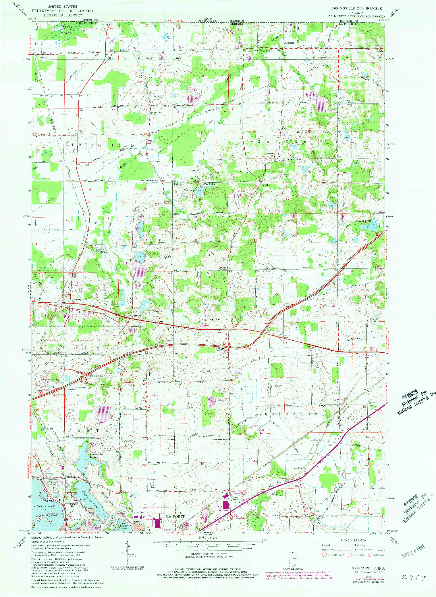 USGS 1:24000-SCALE QUADRANGLE FOR SPRINGVILLE, IN 1958