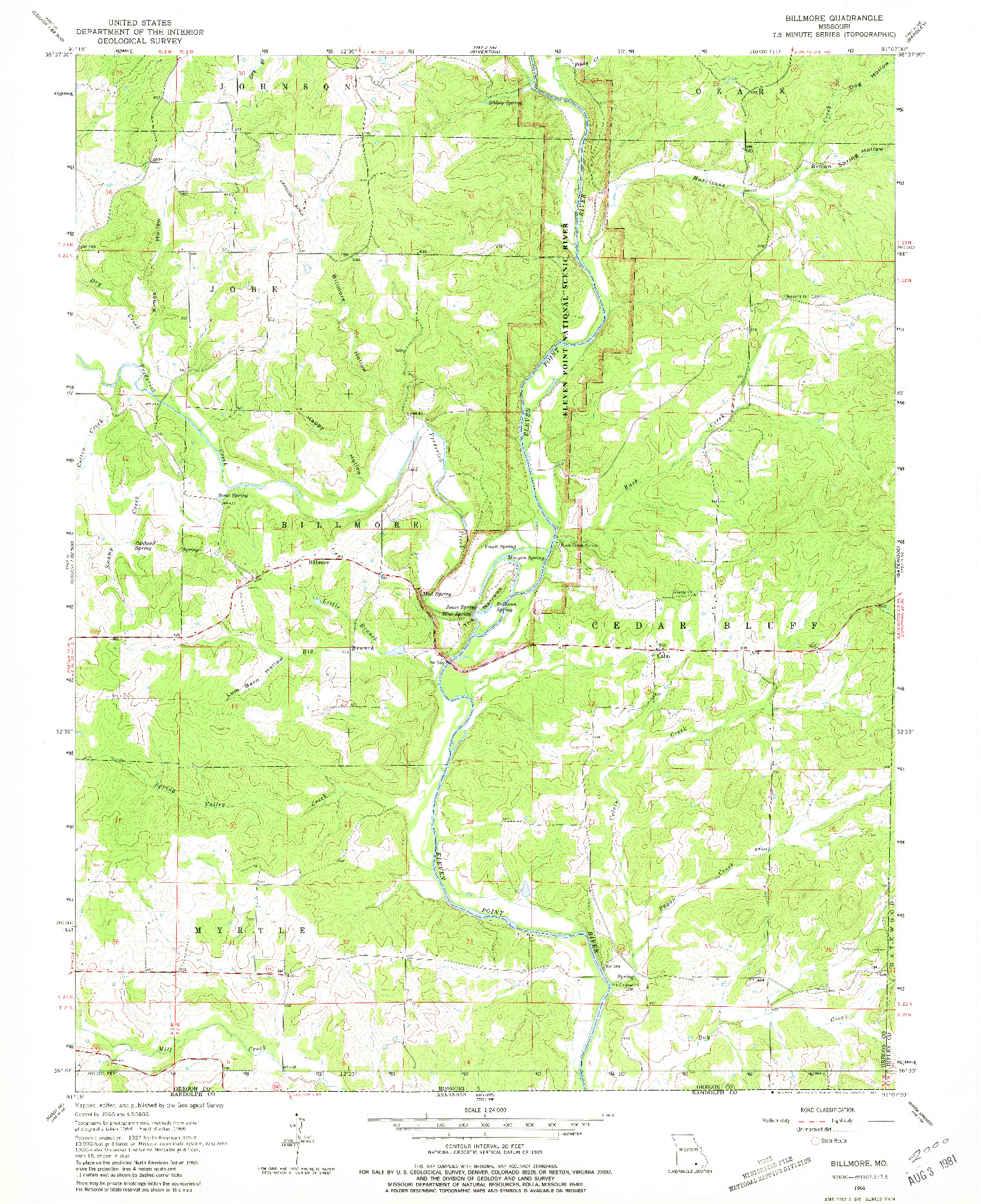 USGS 1:24000-SCALE QUADRANGLE FOR BILLMORE, MO 1966
