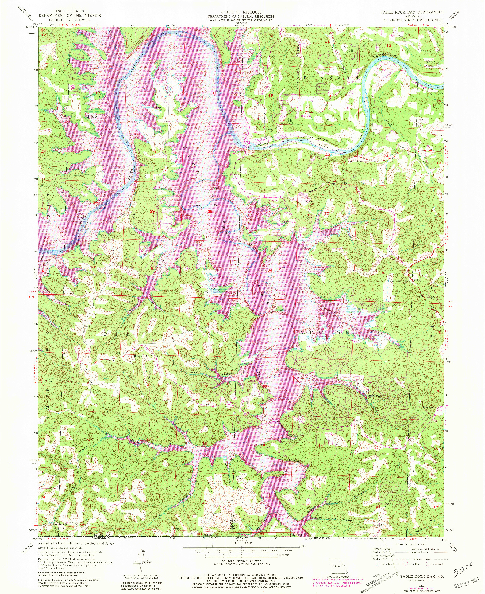 USGS 1:24000-SCALE QUADRANGLE FOR TABLE ROCK DAM, MO 1956