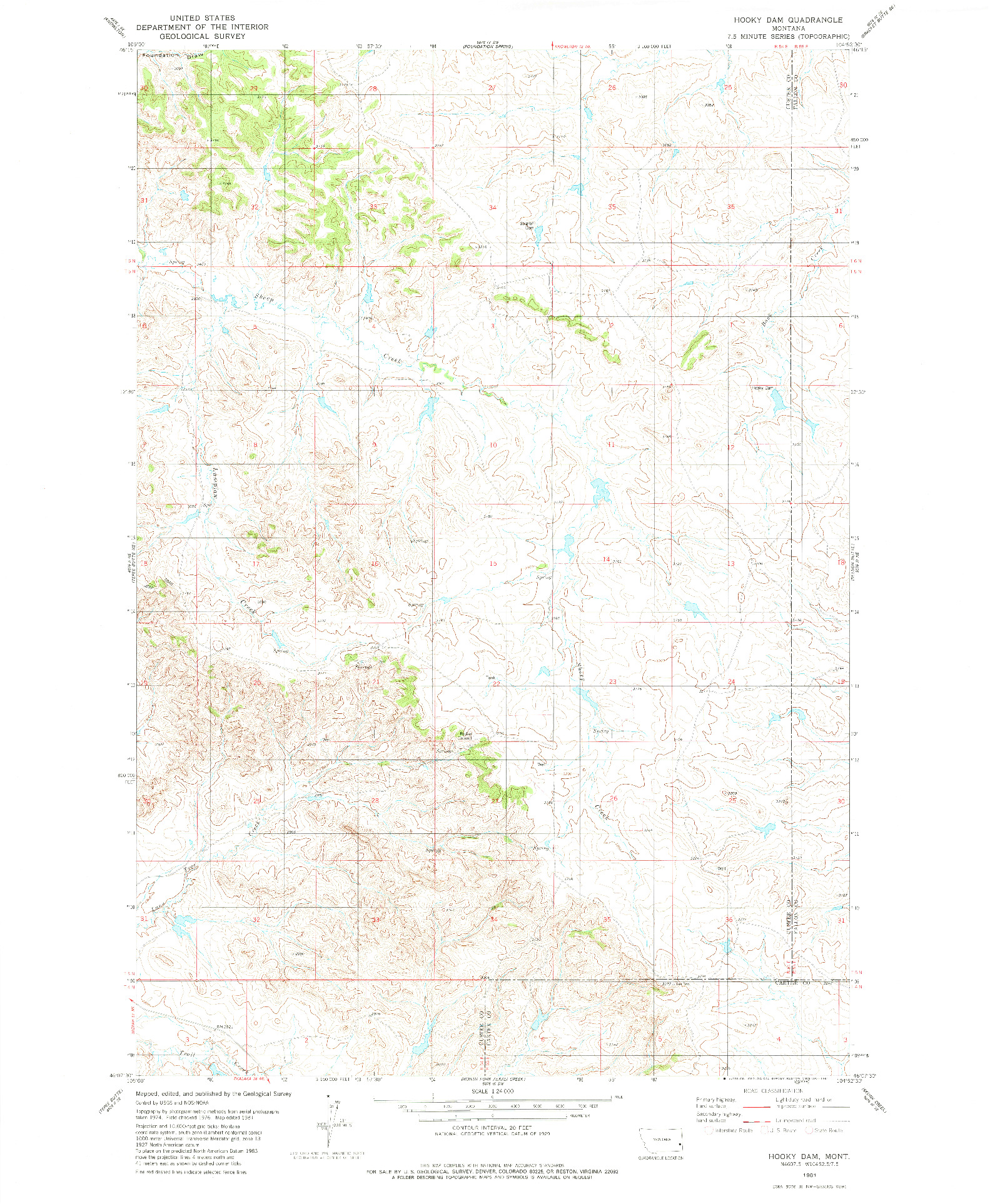 USGS 1:24000-SCALE QUADRANGLE FOR HOOKY DAM, MT 1981