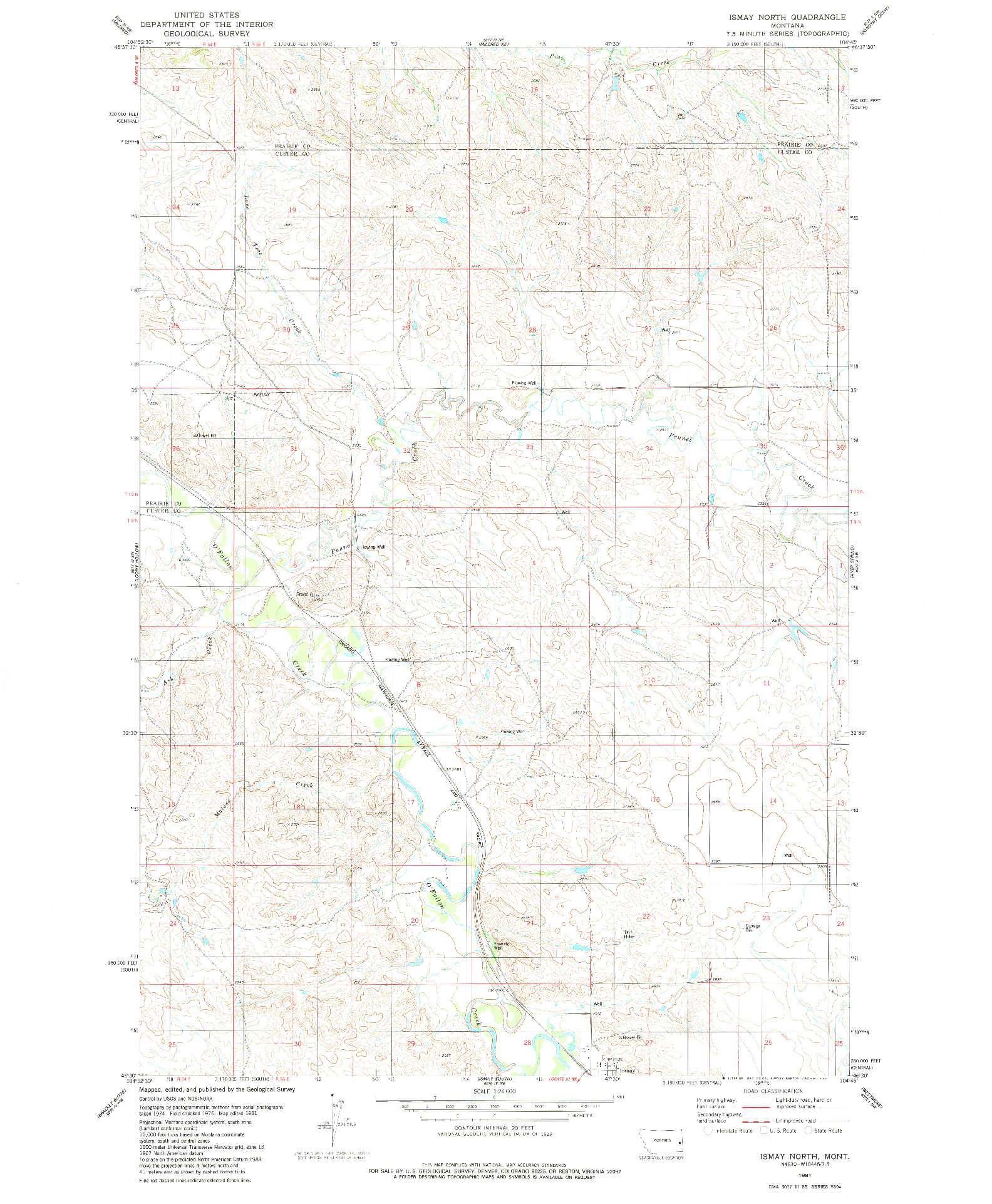 USGS 1:24000-SCALE QUADRANGLE FOR ISMAY NORTH, MT 1981