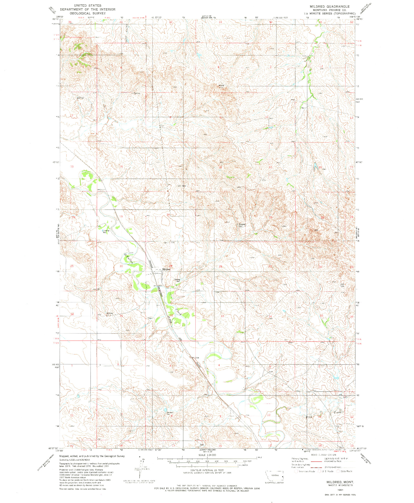 USGS 1:24000-SCALE QUADRANGLE FOR MILDRED, MT 1981