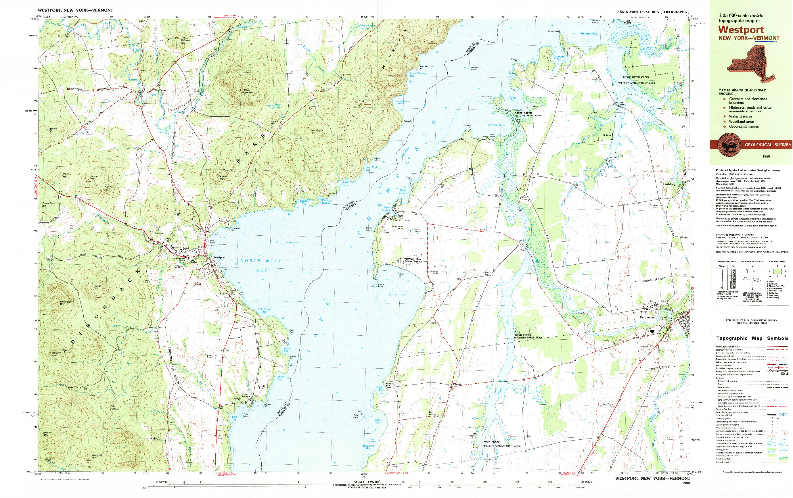 USGS 1:25000-SCALE QUADRANGLE FOR WESTPORT, NY 1980