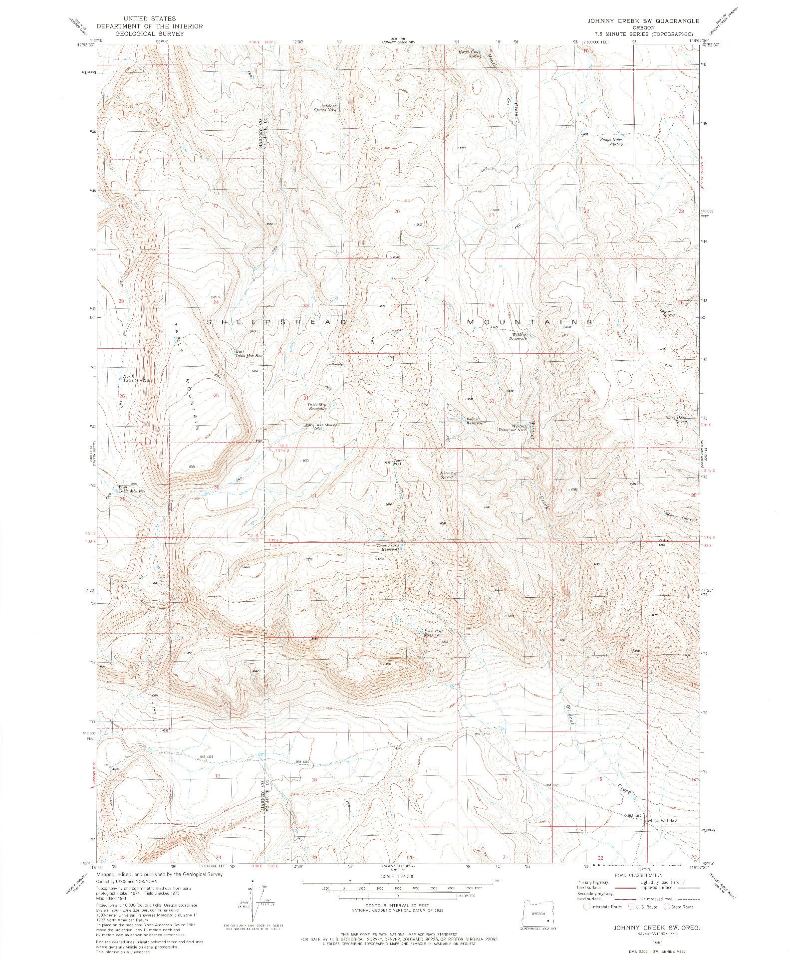 USGS 1:24000-SCALE QUADRANGLE FOR JOHNNY CREEK SW, OR 1981