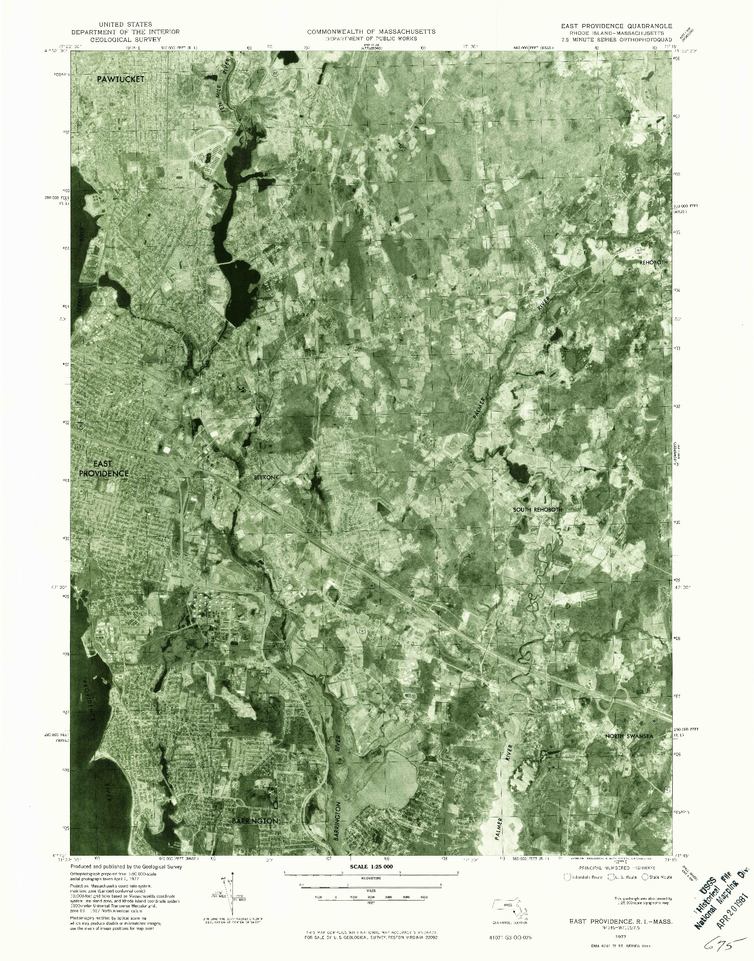 USGS 1:25000-SCALE QUADRANGLE FOR EAST PROVIDENCE, RI 1977
