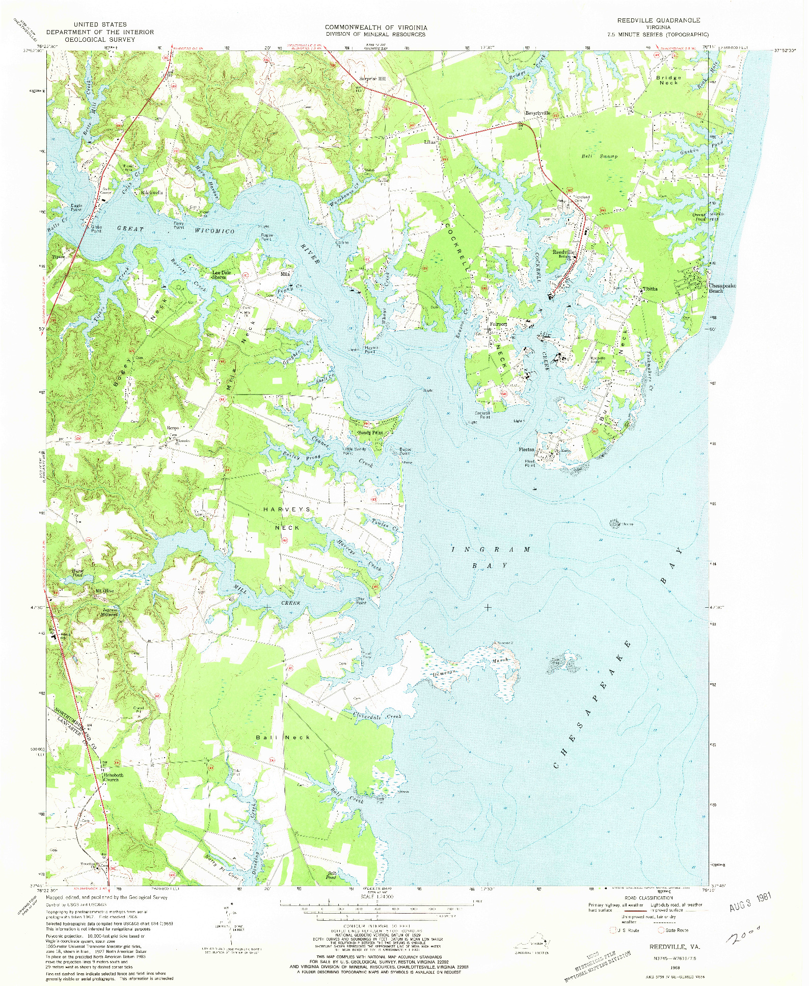 USGS 1:24000-SCALE QUADRANGLE FOR REEDVILLE, VA 1968