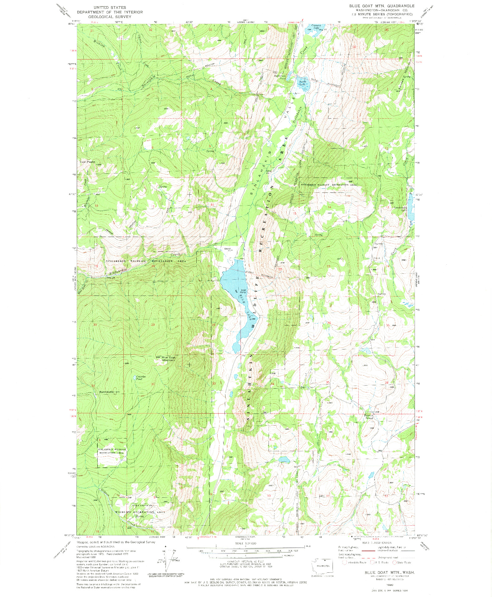 USGS 1:24000-SCALE QUADRANGLE FOR BLUE GOAT MTN, WA 1980